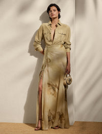 Maxi jupe Odera fleurie en gaze de soie - Tan & Multicolore