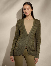 Pull cardigan torsadé en soie - Moss