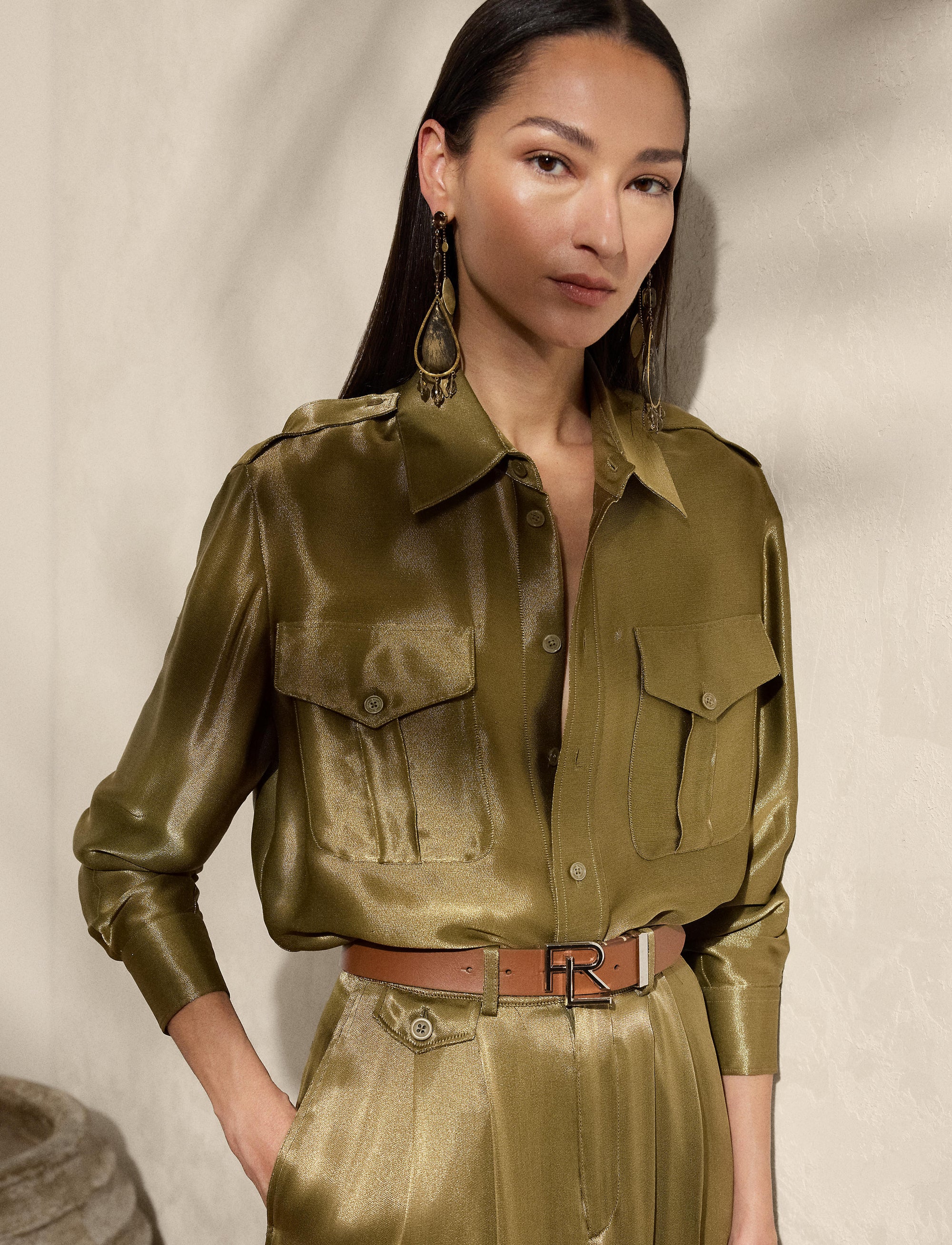 Chemise Natalie en satin métallisé - Dusty Sage