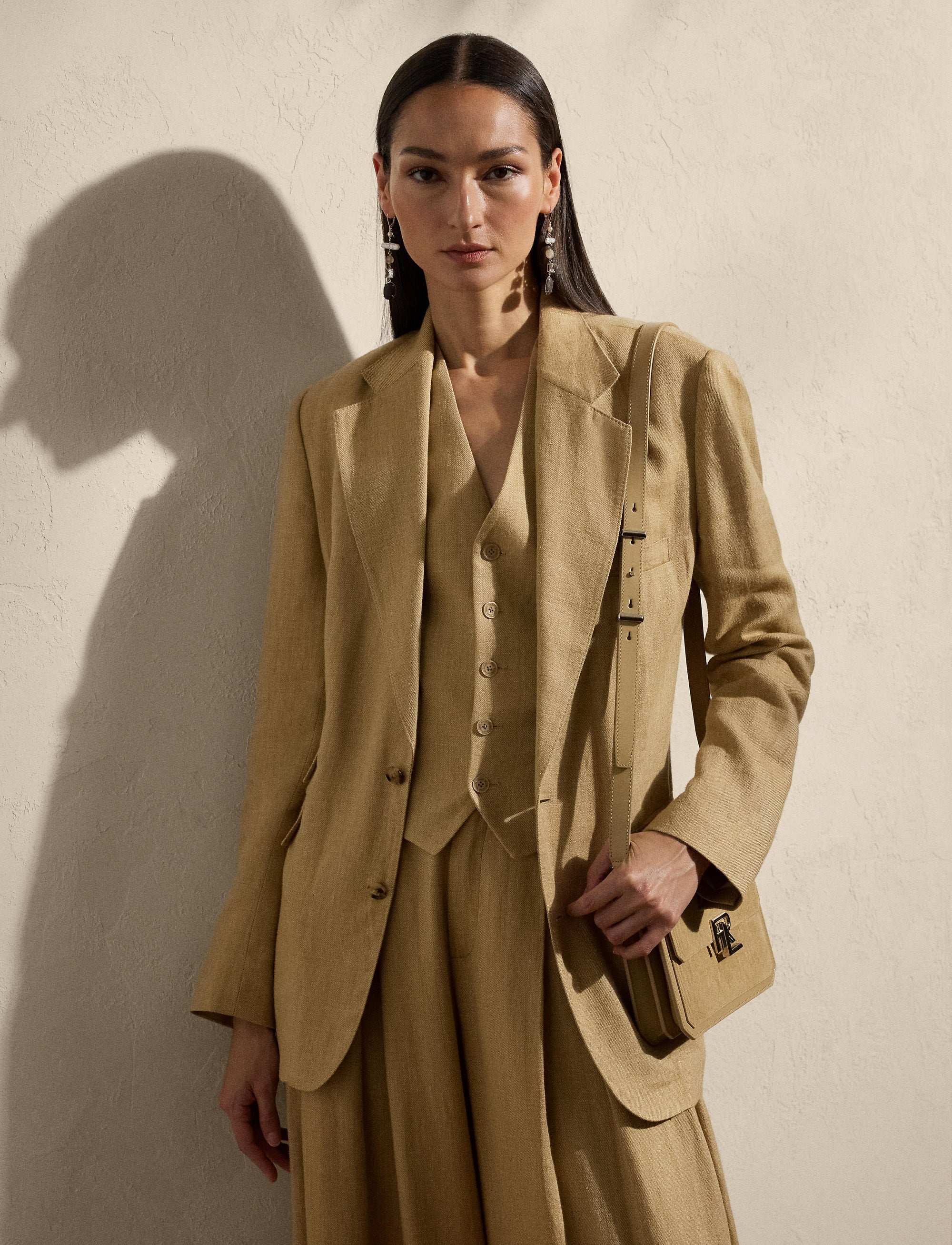 Veste Russell en sergé de soie et de lin mélangé - Lux Tan