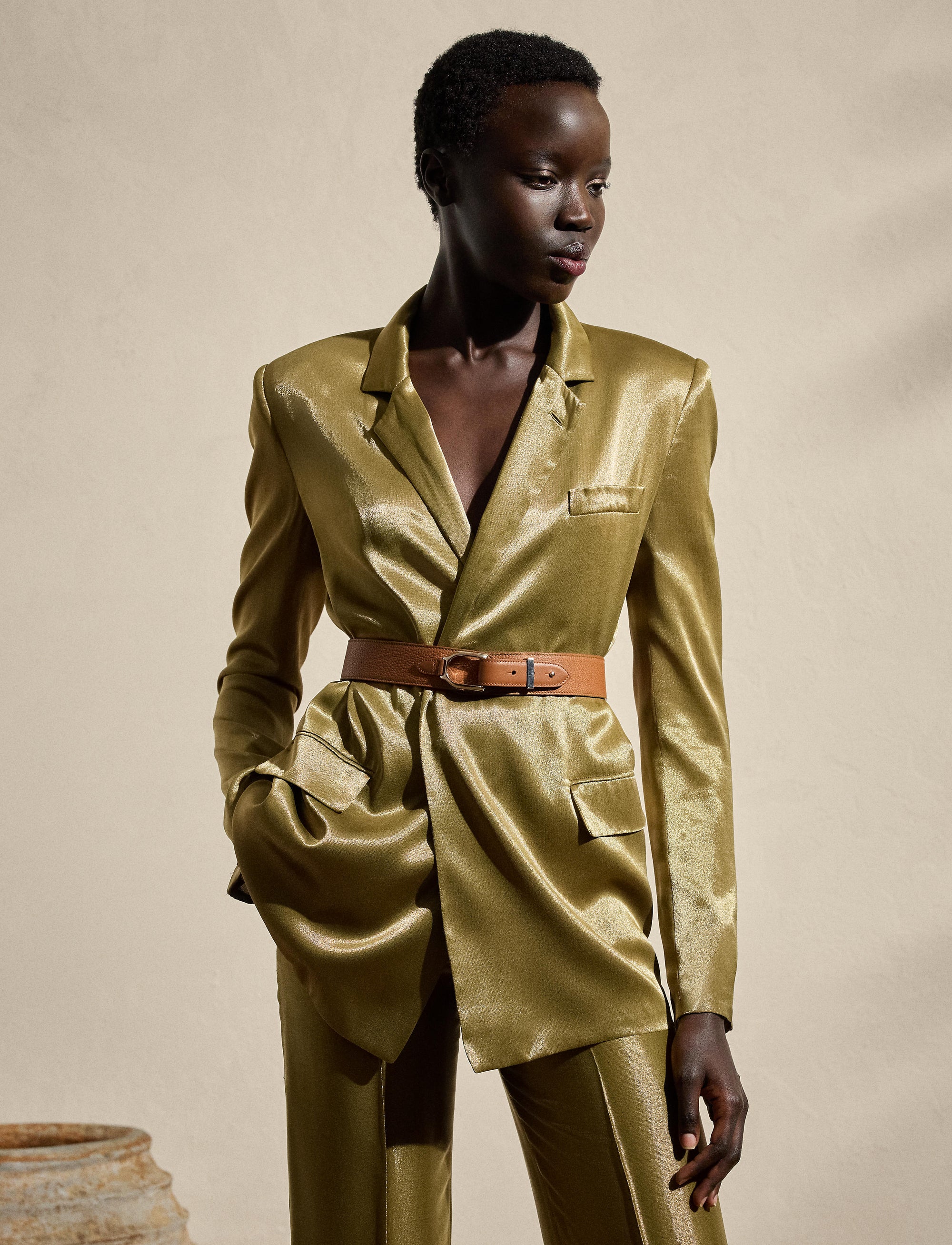 Veste Quinton ceinturée en soie - Dusty Sage