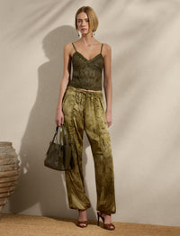 Pantalon Killian motif en soie - Moss & Multicolore