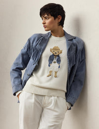Hamptons Spring Polo Bear jumper in silk - Cream