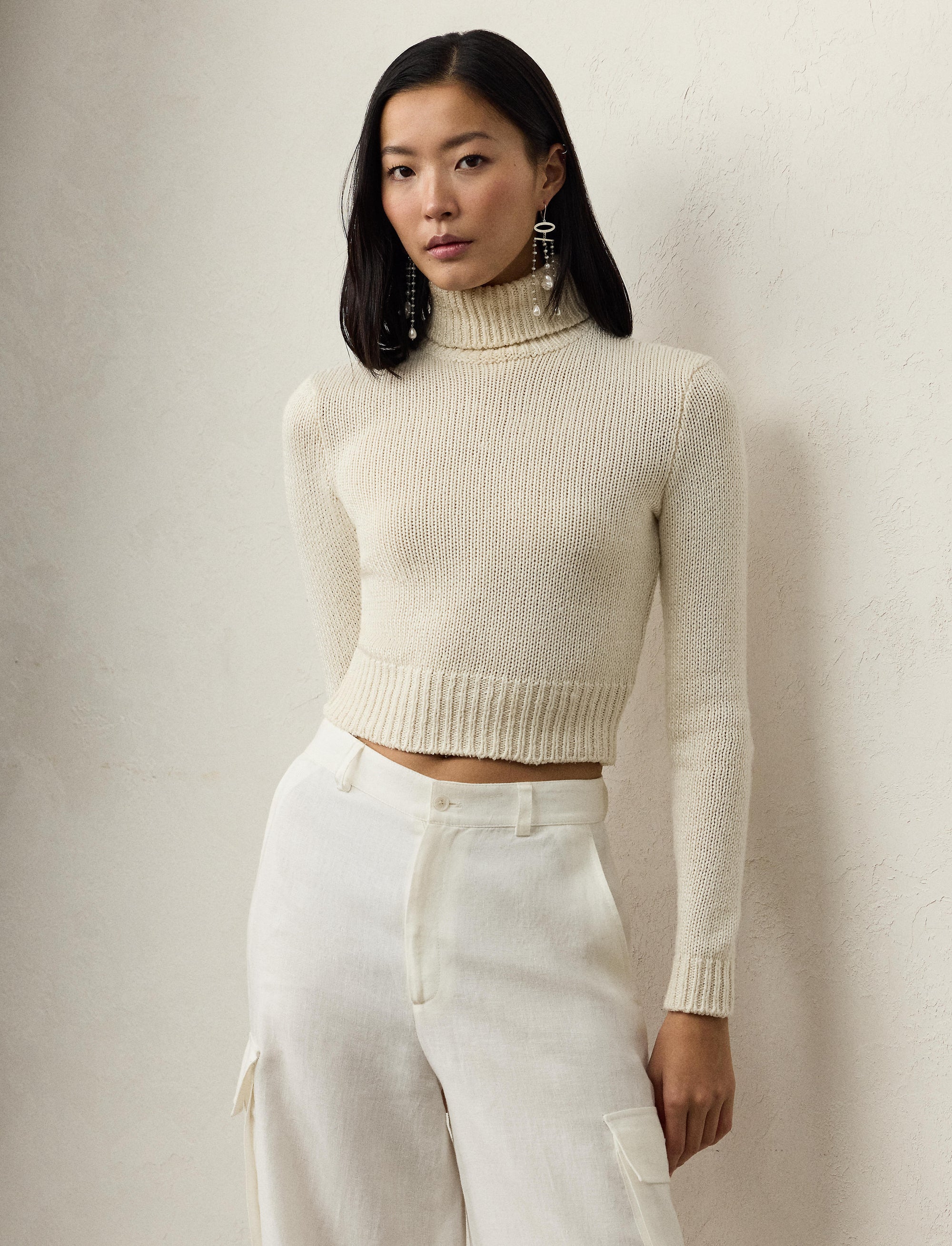 Pull court à col roulé en soie - Lux Cream