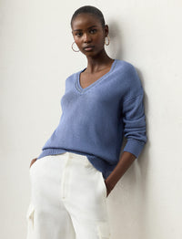 Pull col V en jersey de soie - Cornflower