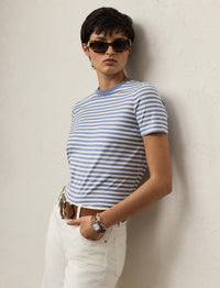 T-shirt Hallie en jersey de coton rayé - Cornflower & White