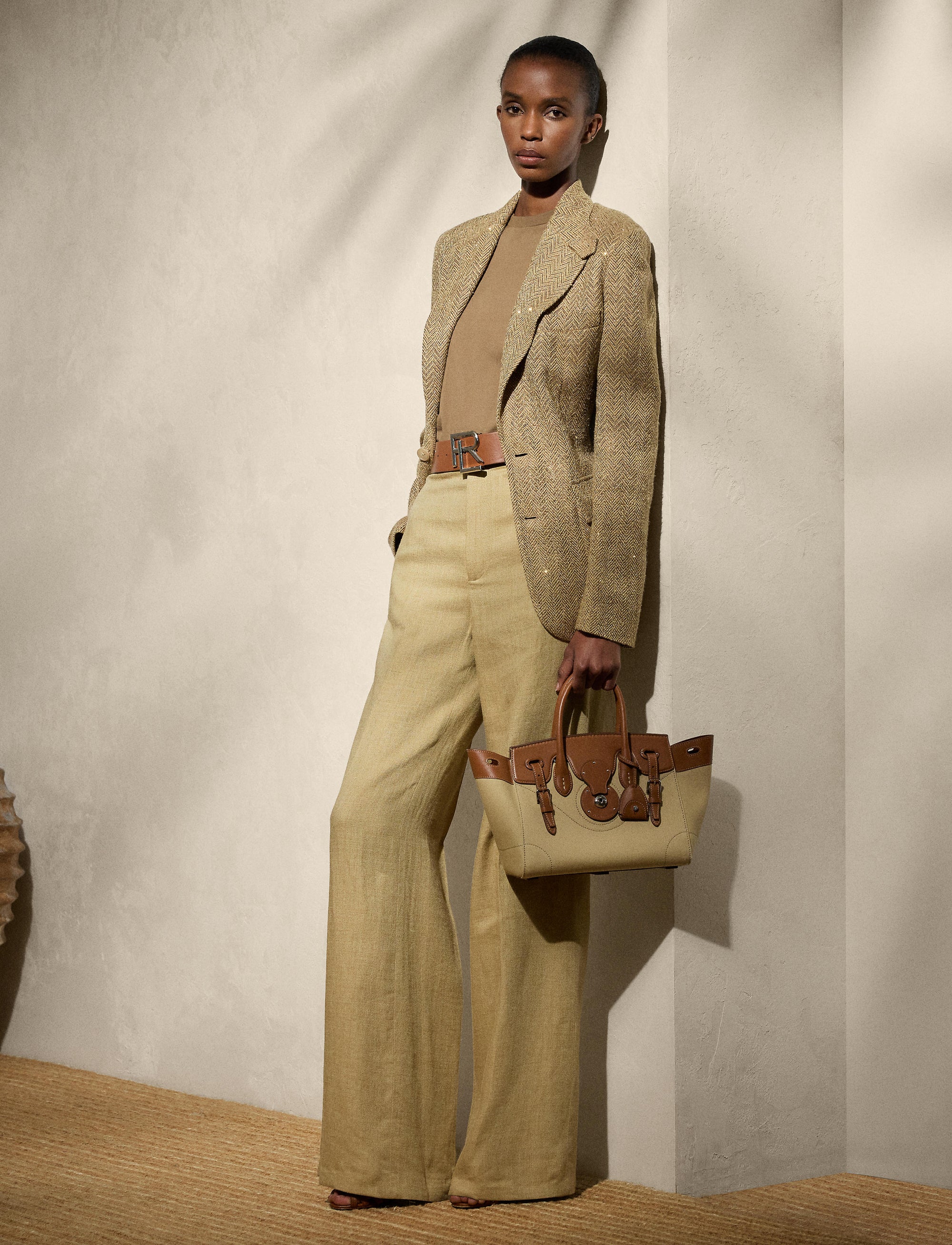 Pantalon Dean en sergé de soie et de lin mélangé - Lux Tan