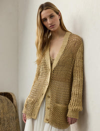 Cardigan hybride en soie et daim - Light Sand