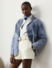 Rennie fringed leather jacket - Cornflower