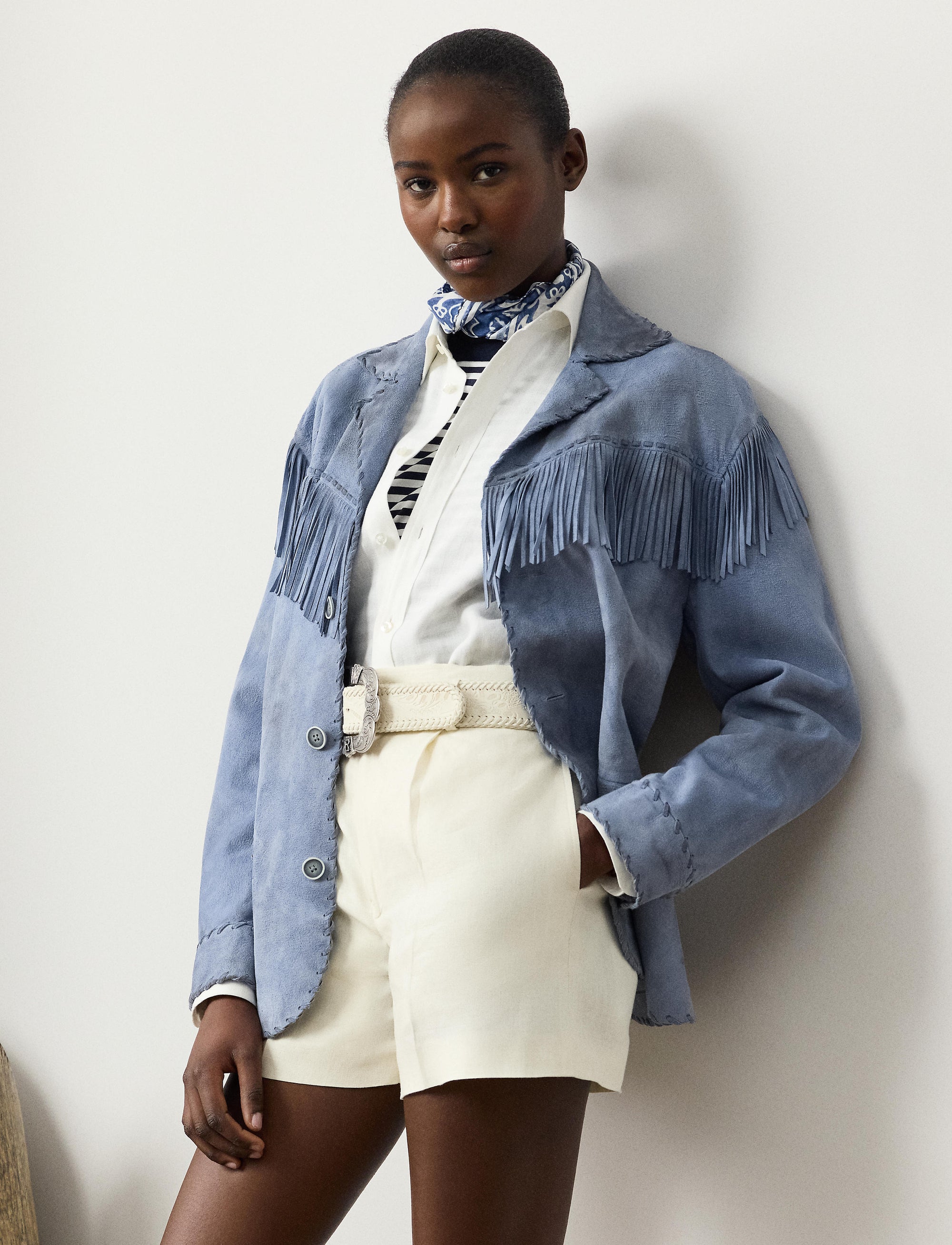 Rennie fringed leather jacket - Cornflower