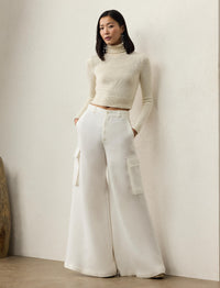 Pantalon cargo jambe large Carry en lin - Cream