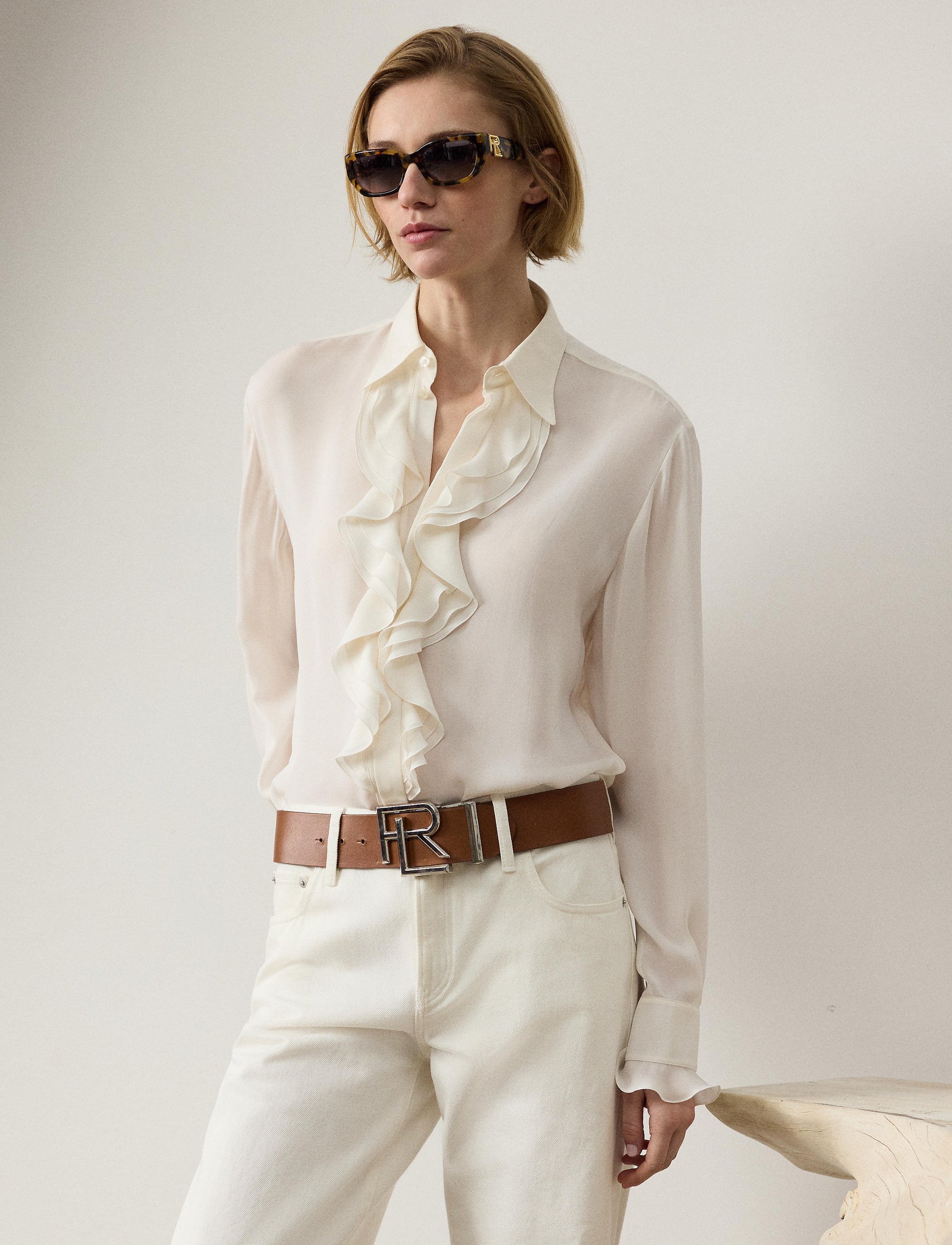 Addison ruffled silk shirt - Cream
