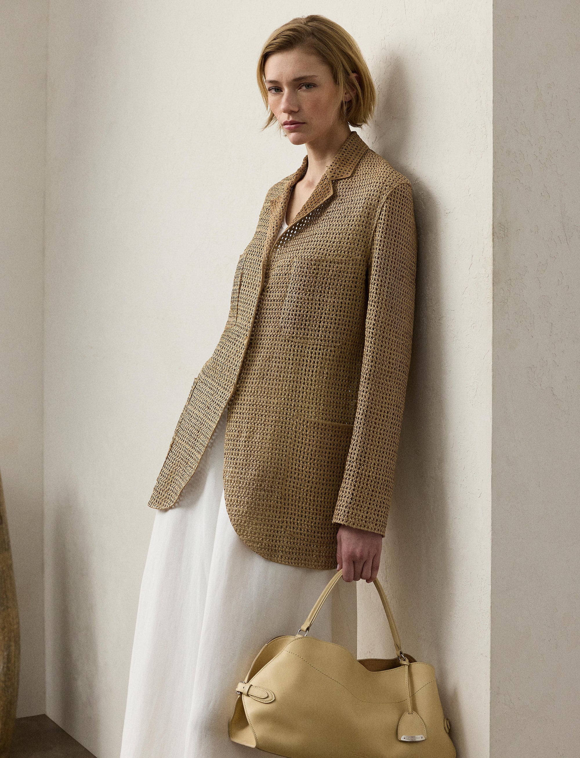 Blazer Lydia à double boutonnage en cuir - Sable