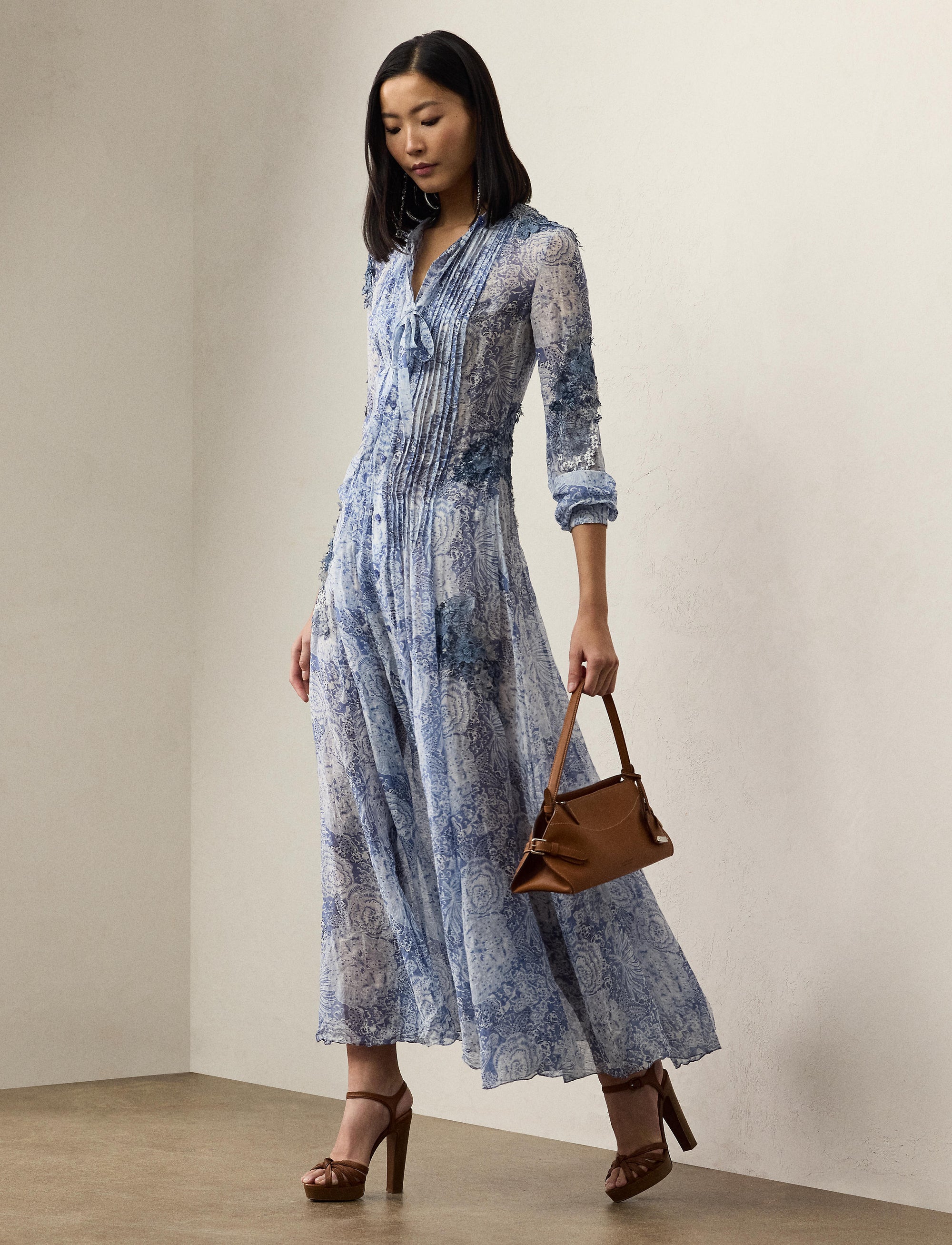 Robe Hannes à motif en gaze de lin et soie mélangé - Blue & Multicolore