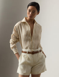 Chemise Capri Relaxed Fit en lin rayé - Cream & Tan