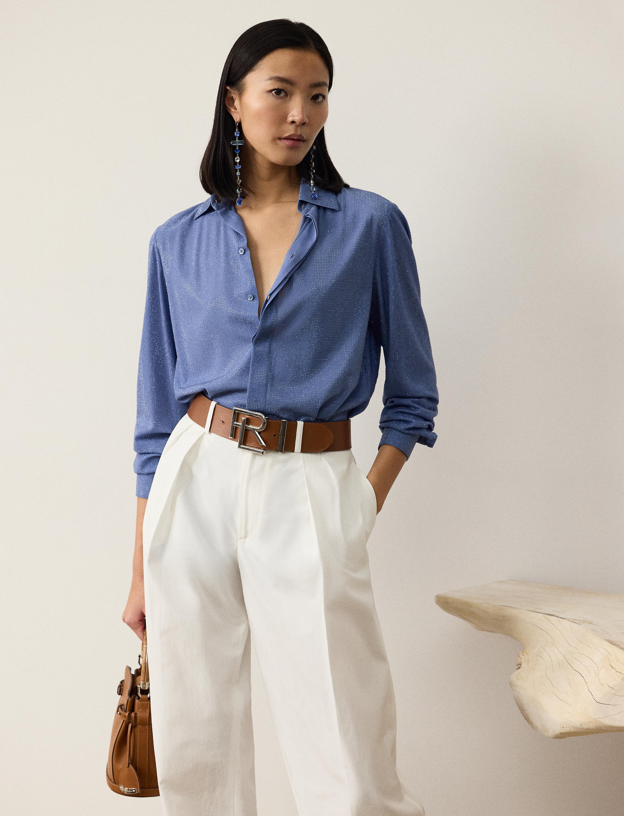 Chemise Adrien Relaxed Fit décorée en soie - Cornflower