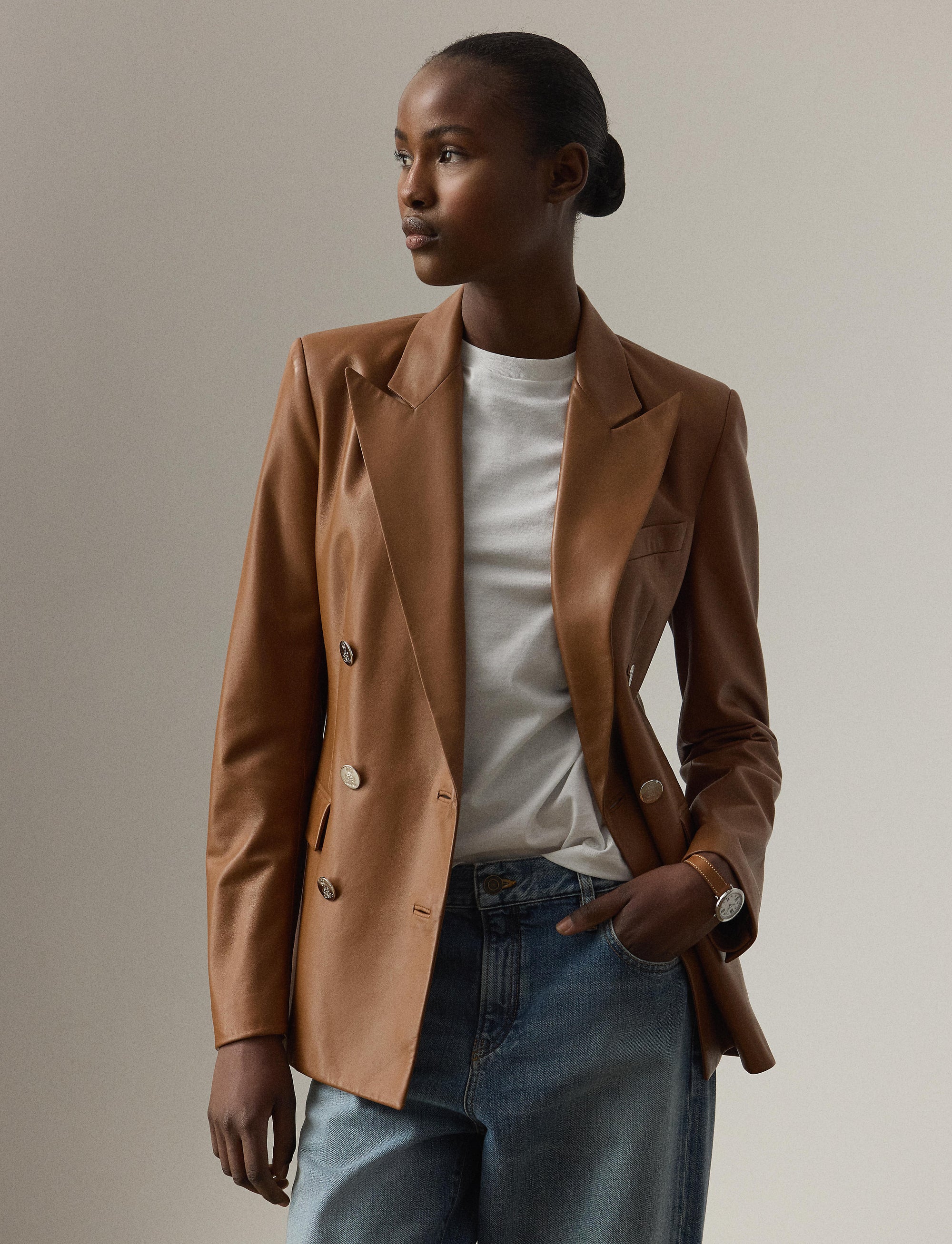Veste Camden en cuir - Light Toffee