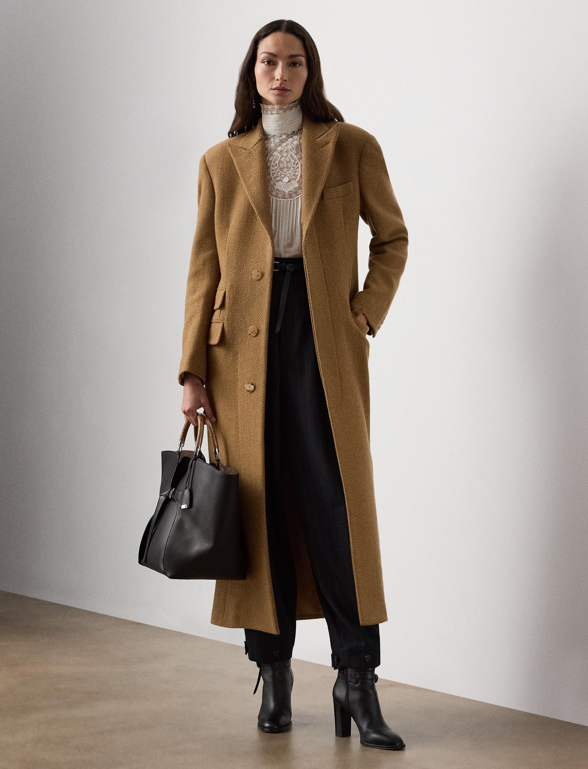 Manteau Amory à chevrons en laine - Tan & Multicolore