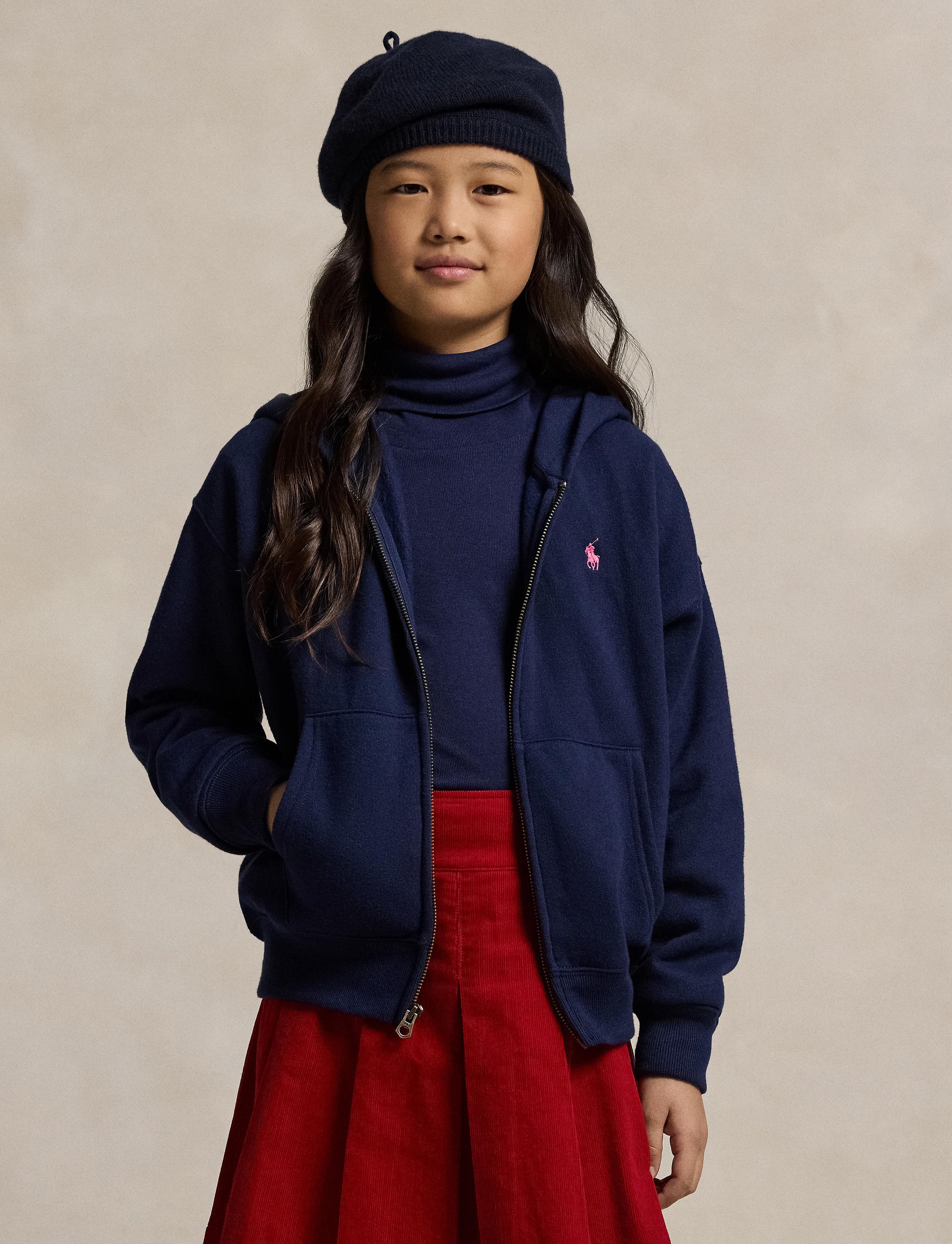 Sweat à capuche zippé en molleton - Newport Navy With College Pink
