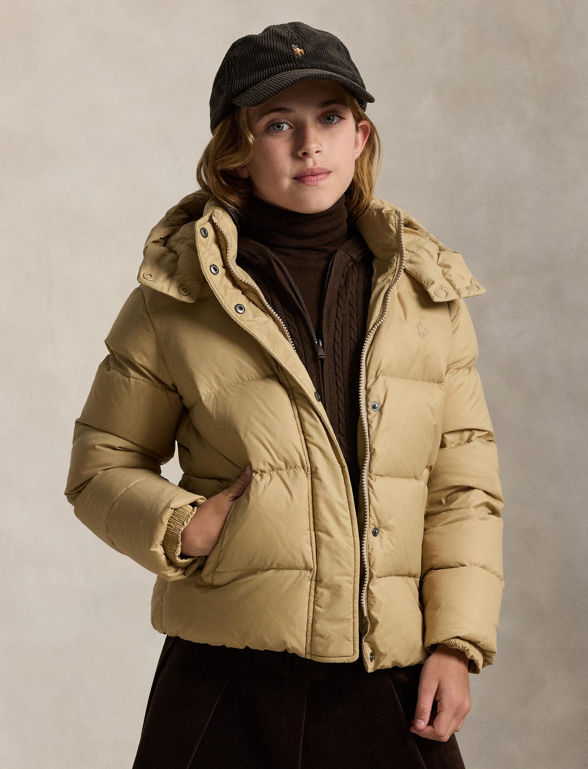 Veste à capuche en duvet - Vintage Khaki