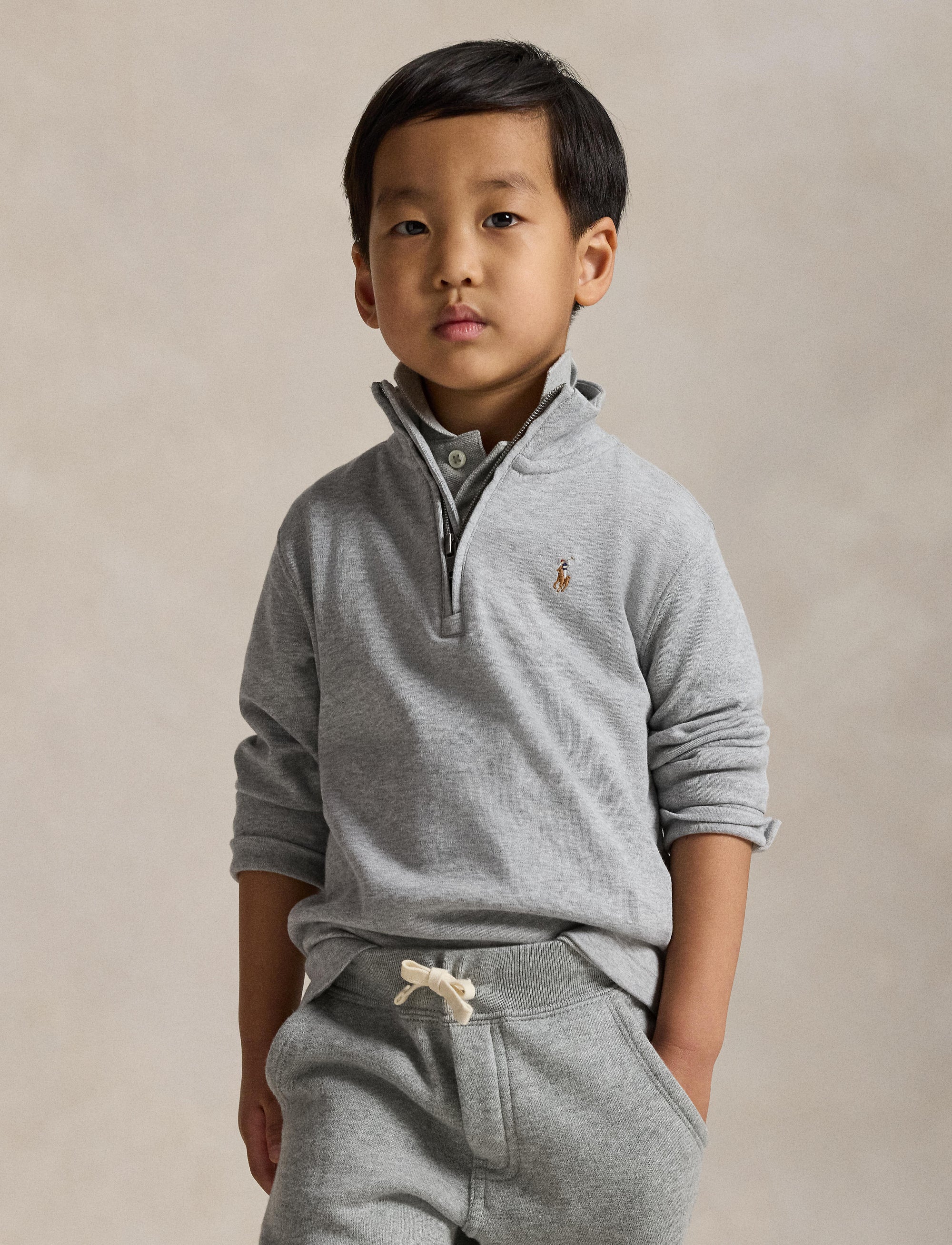 Pull demi-zippé en coton interlock - Andover Heather