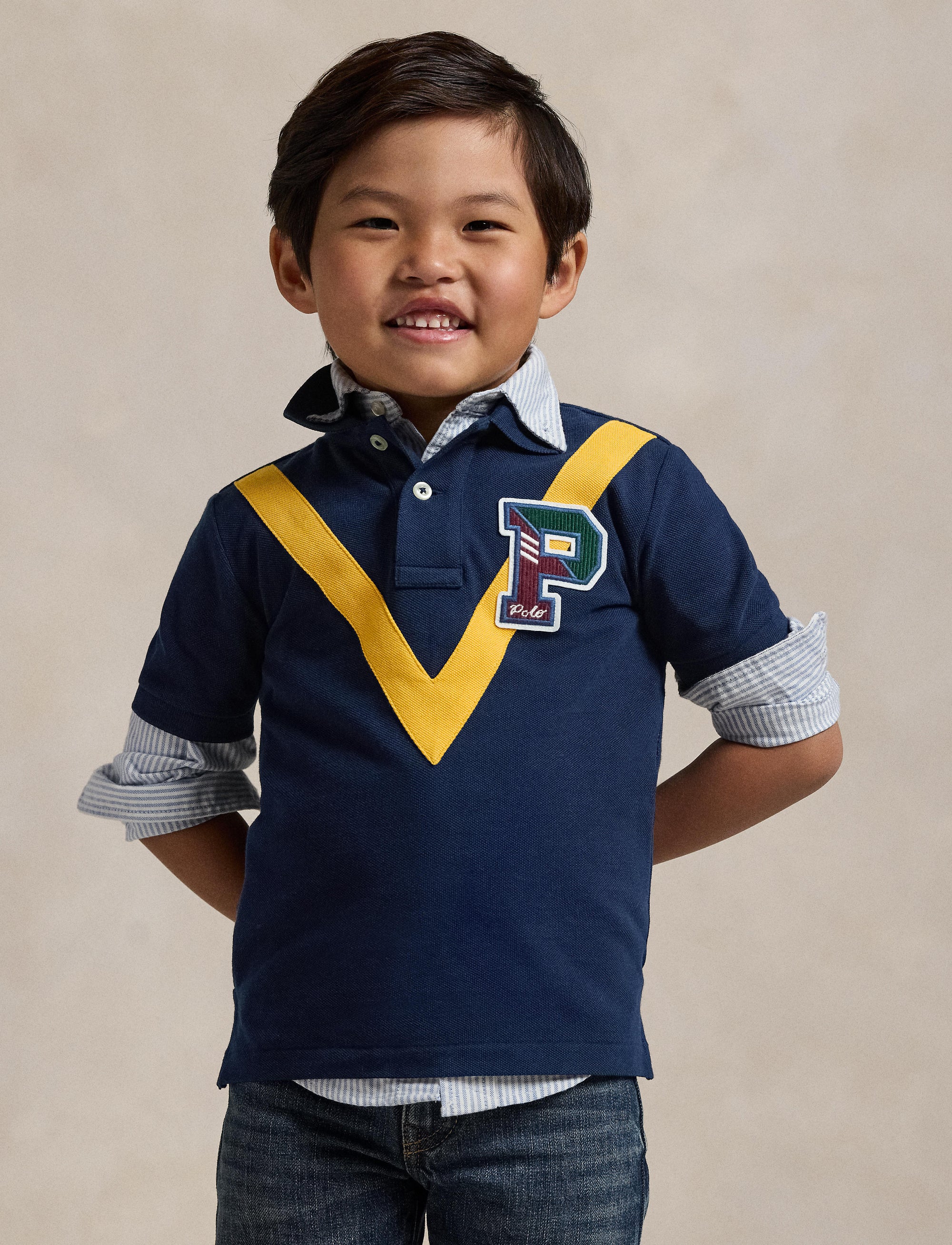 Polo universitaire en piqué de coton - Refined Navy