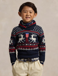 Cotton blend shawl collar jumper - Navy Combo