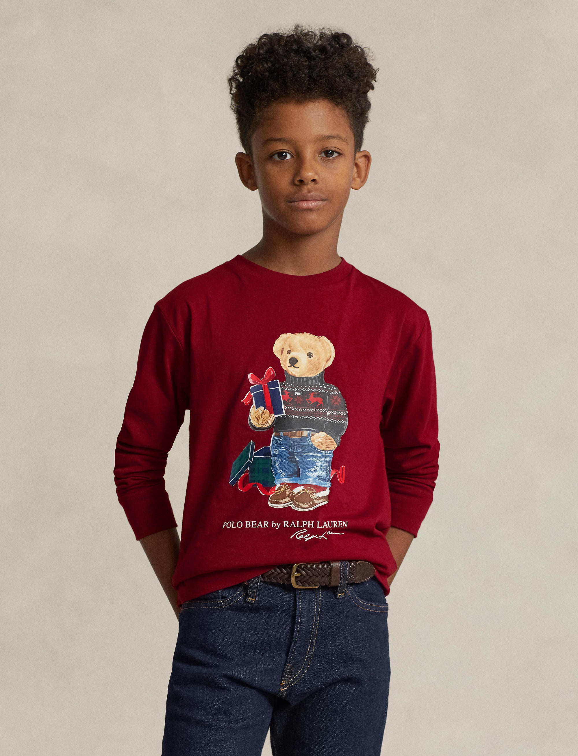 T-shirt Polo Bear manches longues - Holiday Red Gift Bear
