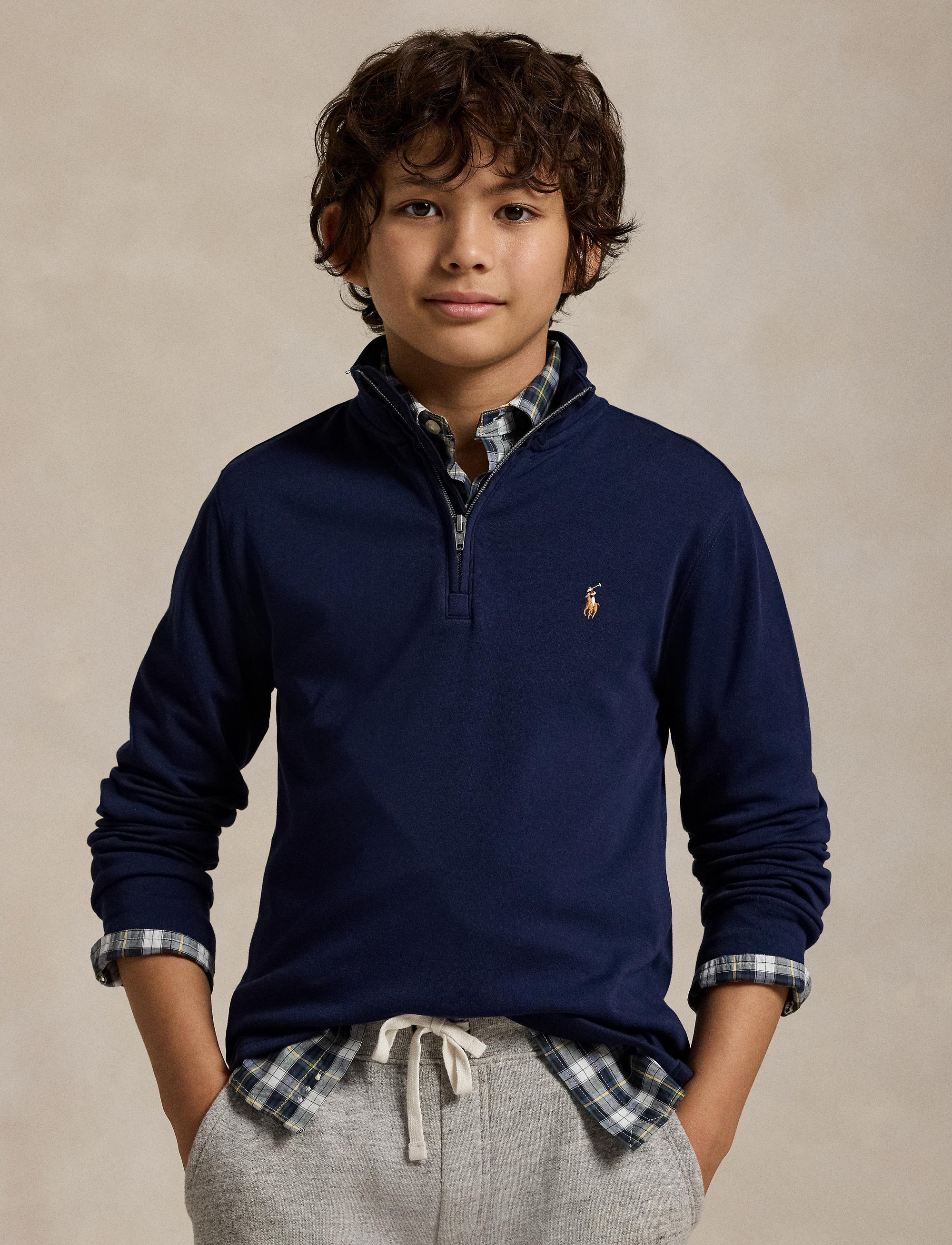 Pull demi-zippé en coton interlock - Refined Navy