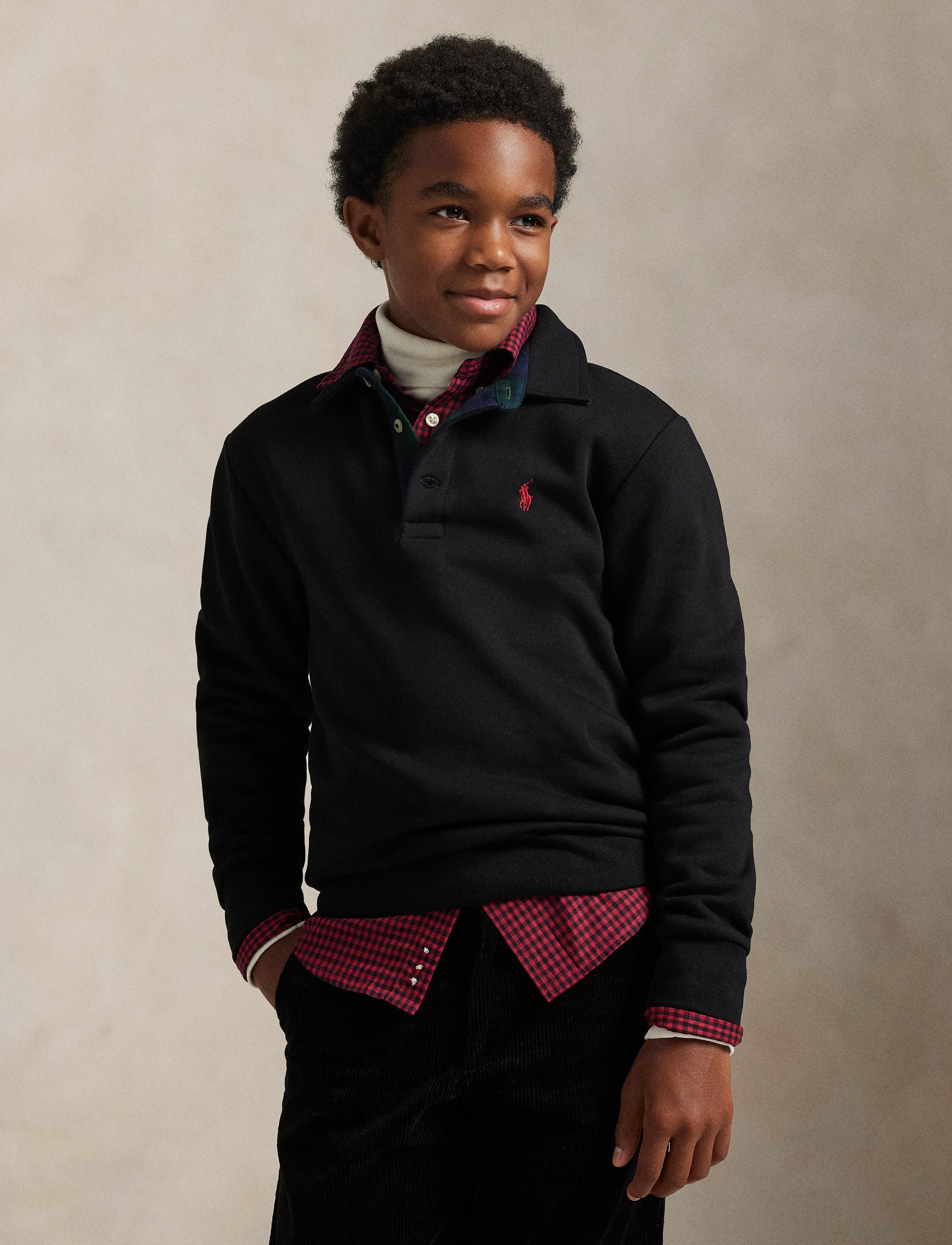 Sweat col polo à motif écossais - Polo Black