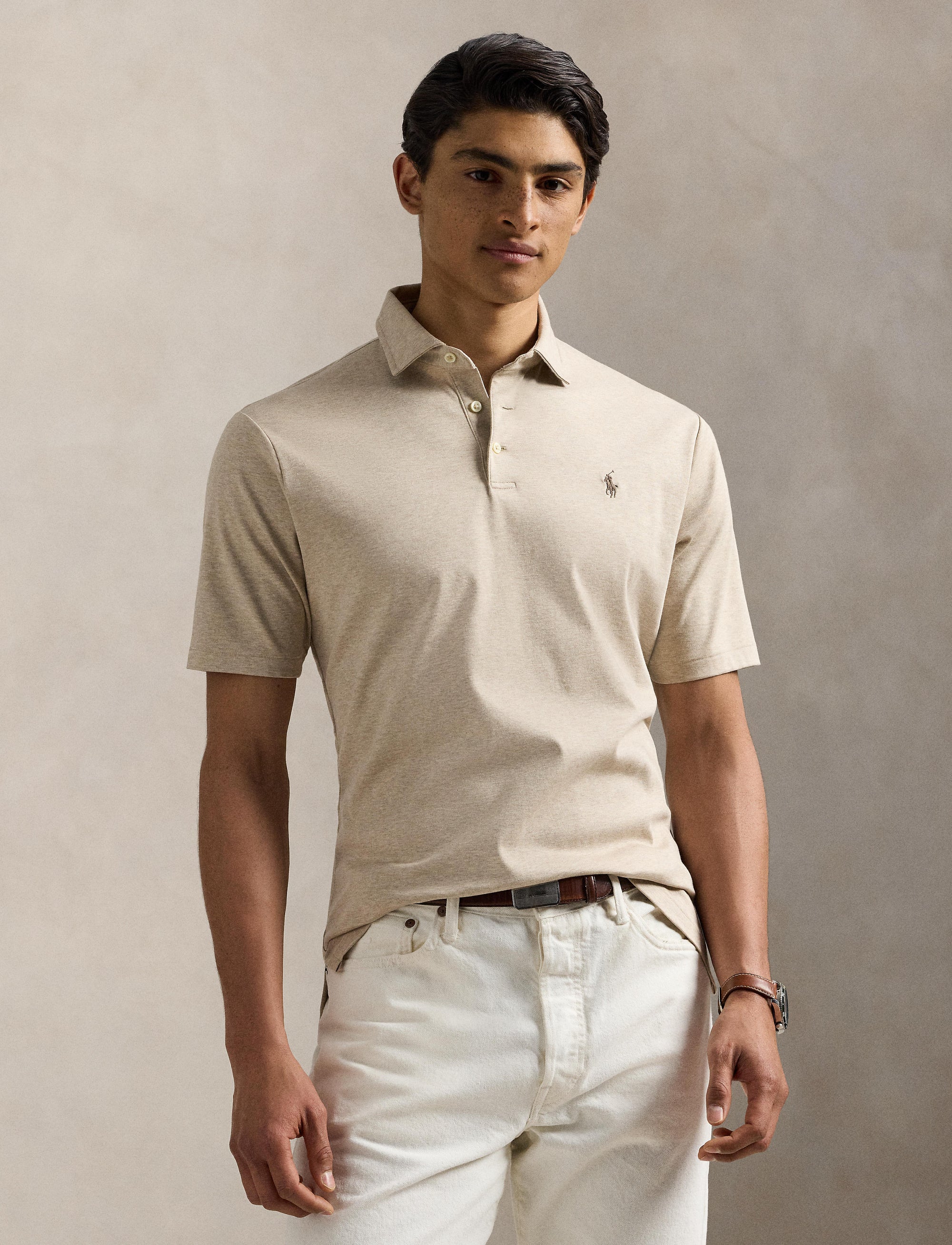 Polo coupe classique en coton doux - Sand Heather