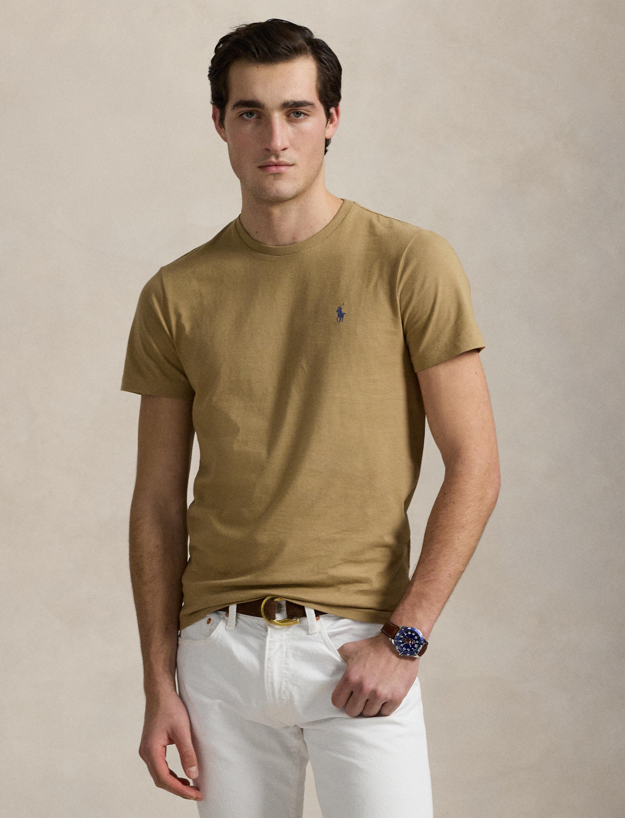 T-shirt col rond jersey Custom Slim Fit - Coastal Beige