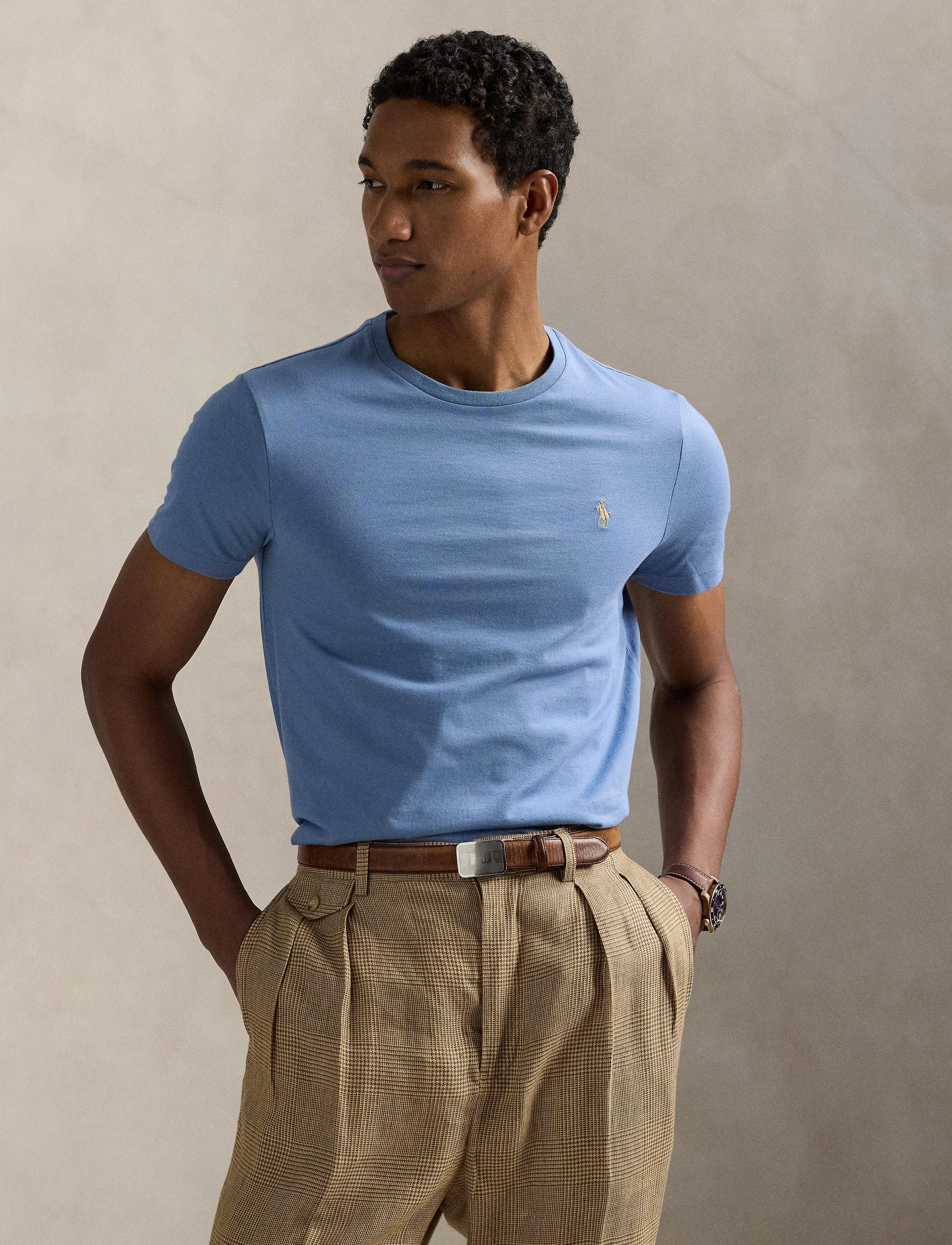 T-shirt col rond jersey Custom Slim Fit - Channel Blue