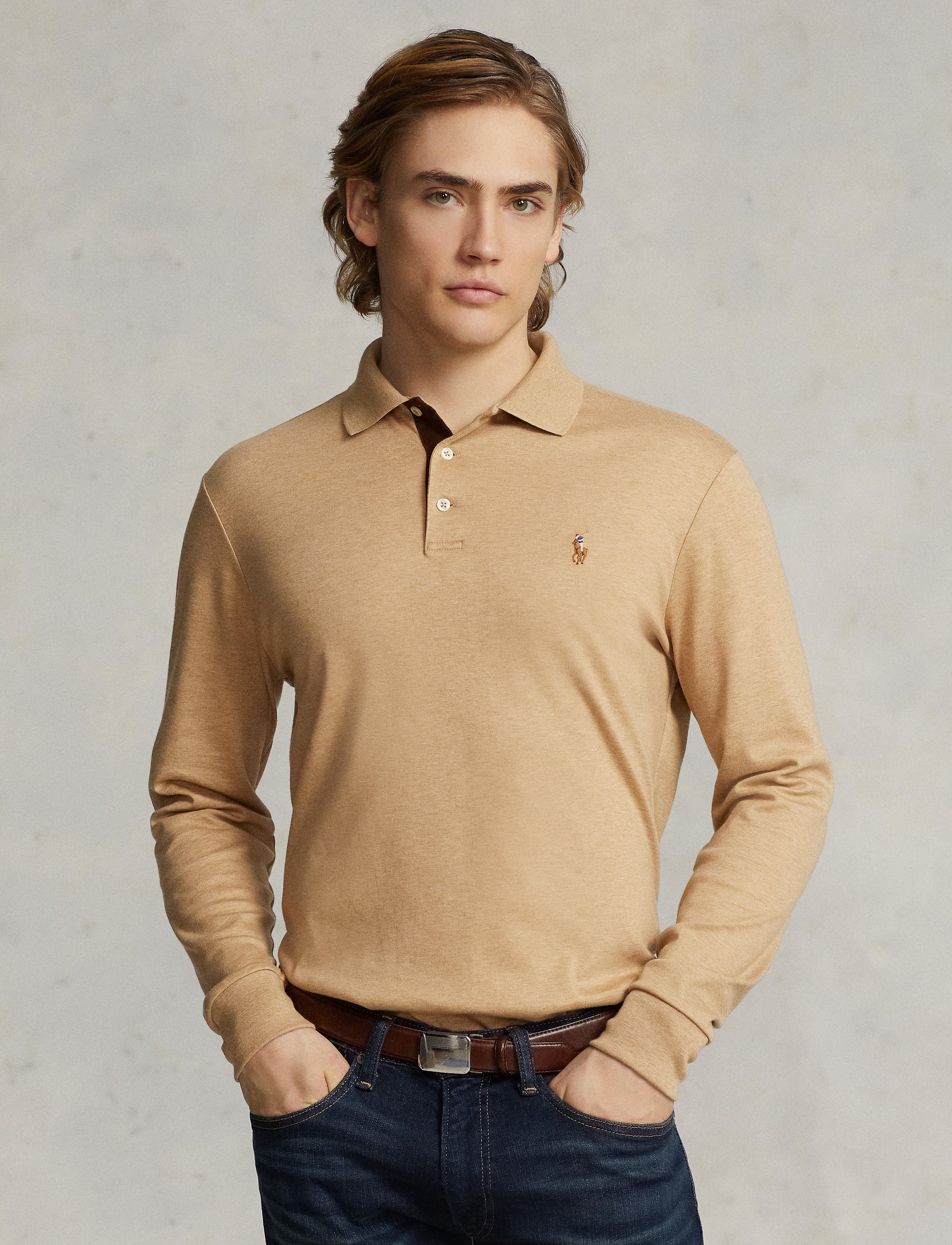 Polo ajusté en coton doux - Classic Camel Heather