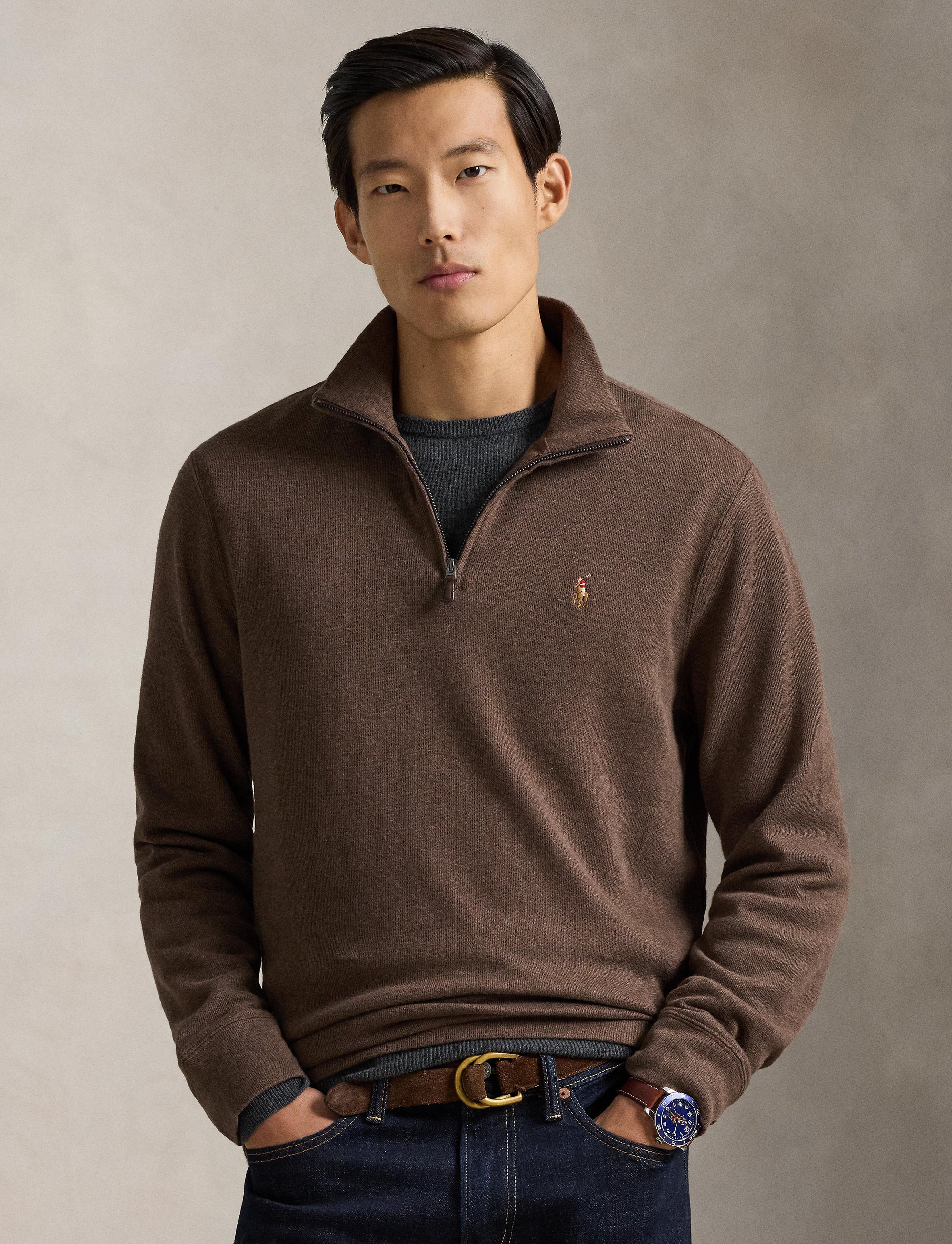 Pull demi-zippé côtelé Estate - Nutmeg Brown Heather