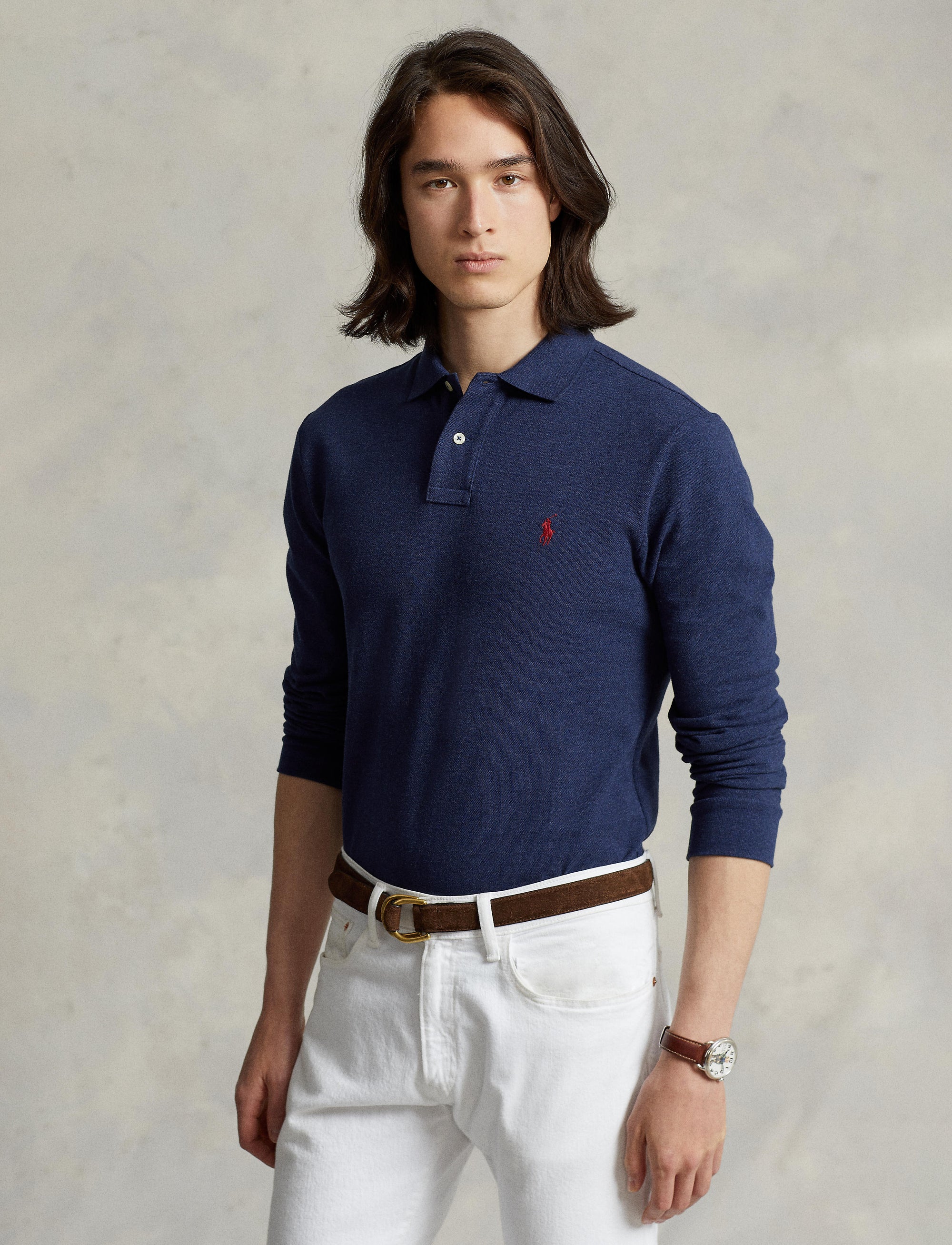 Polo cintré à manches longues piqué - Spring Navy Heather