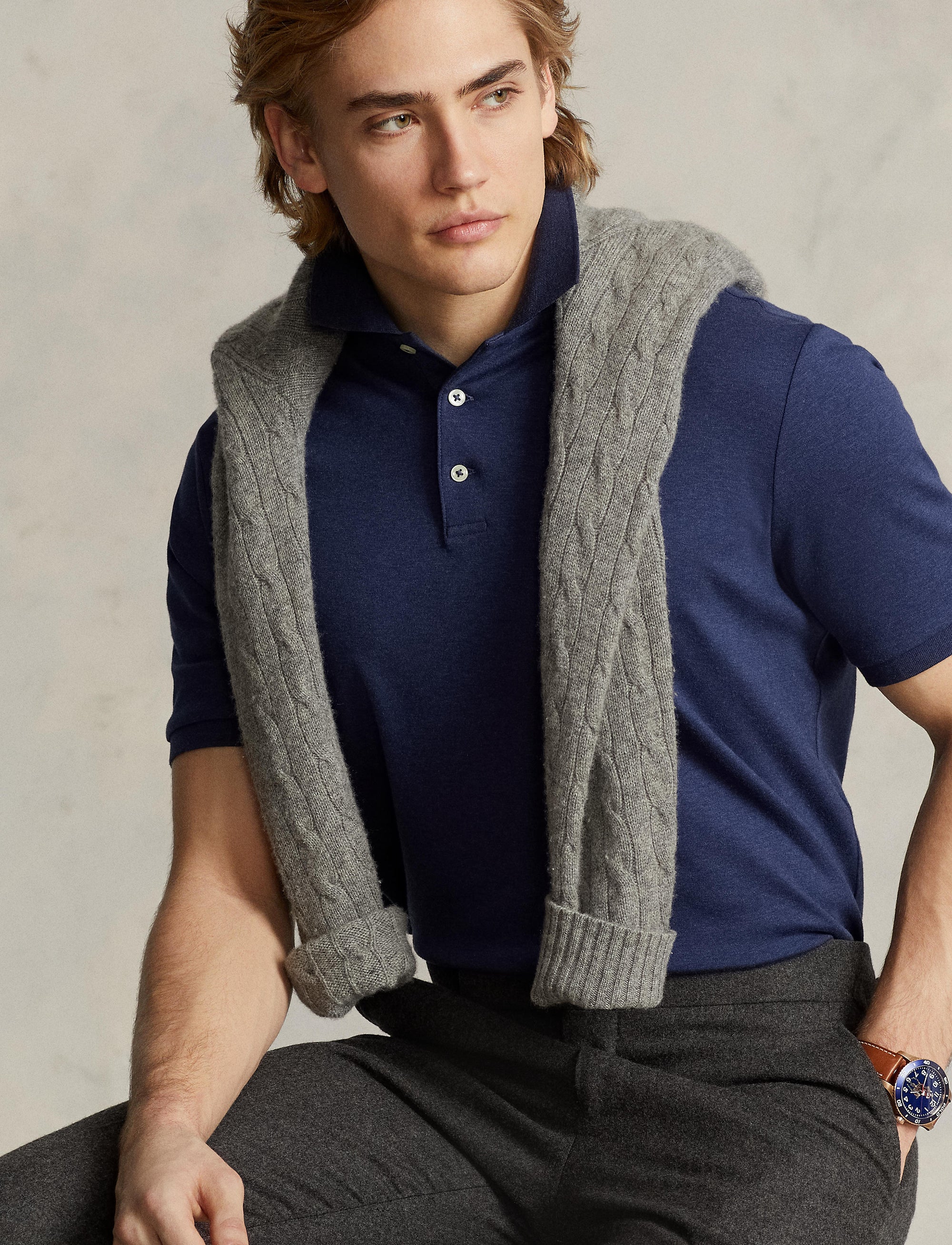 Polo en coton doux coupe ajustée - Spring Navy Heather