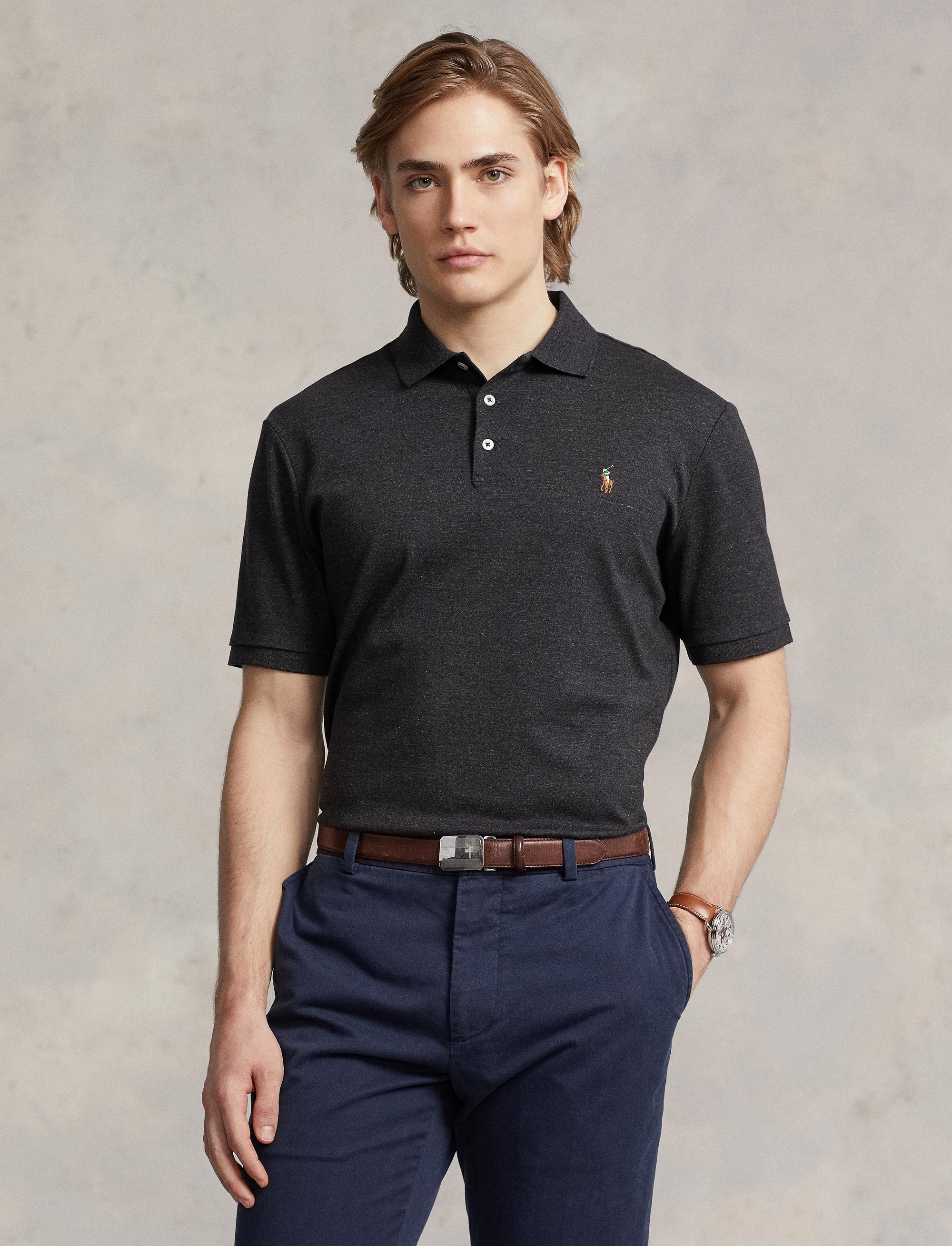 Polo en coton doux coupe ajustée - Black Marl Heather