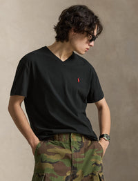 T-shirt classique à col V en jersey - Black