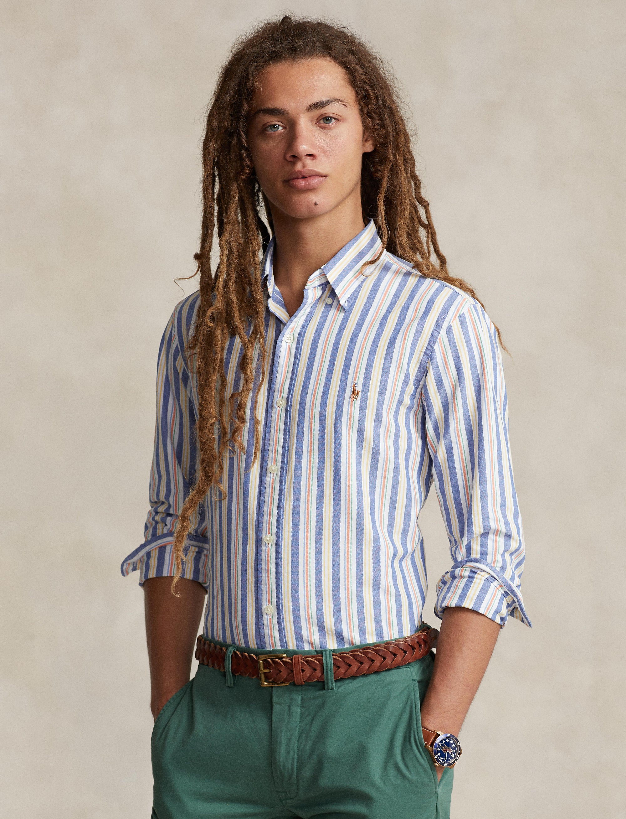 Chemise Oxford cintrée à rayures - Blue, White & Multicolore
