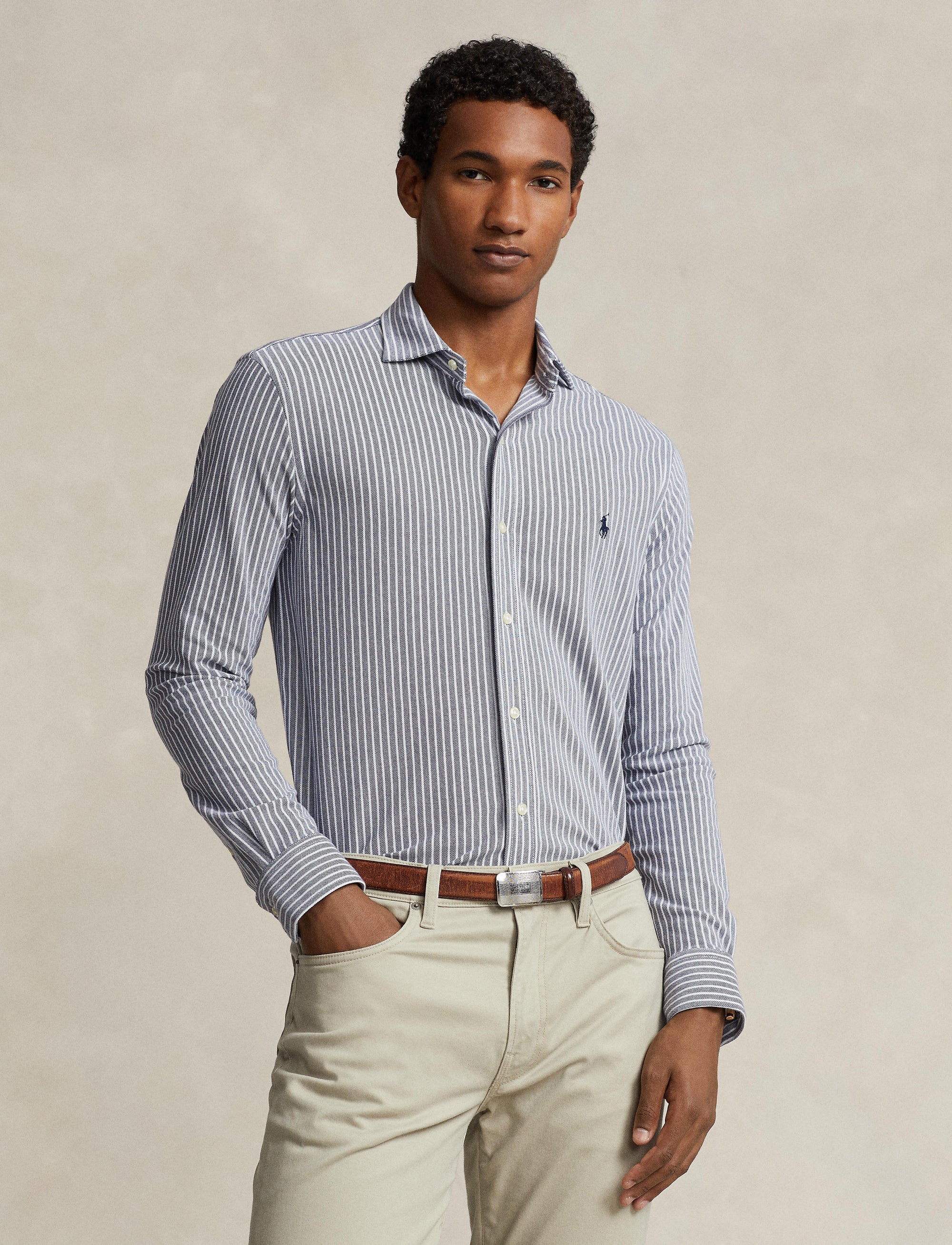 Chemise Oxford rayée coupe ajustée - Newport Navy & White