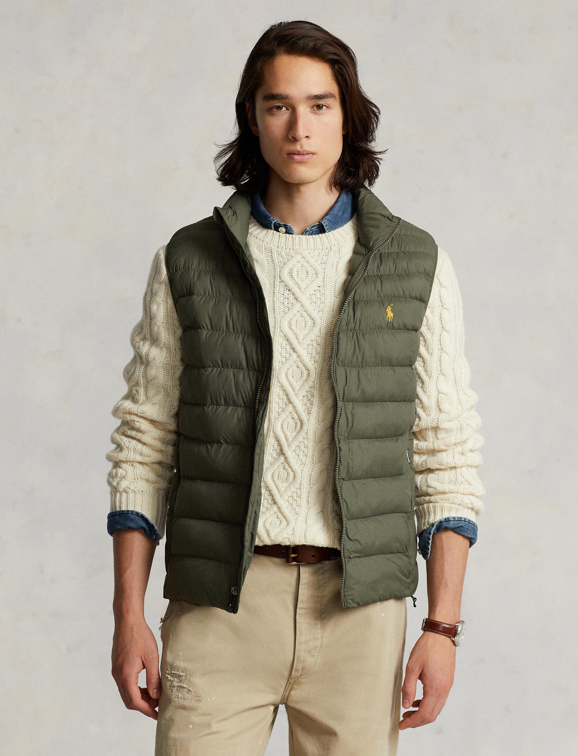 Water-repellent stowable waistcoat - Thermal Green