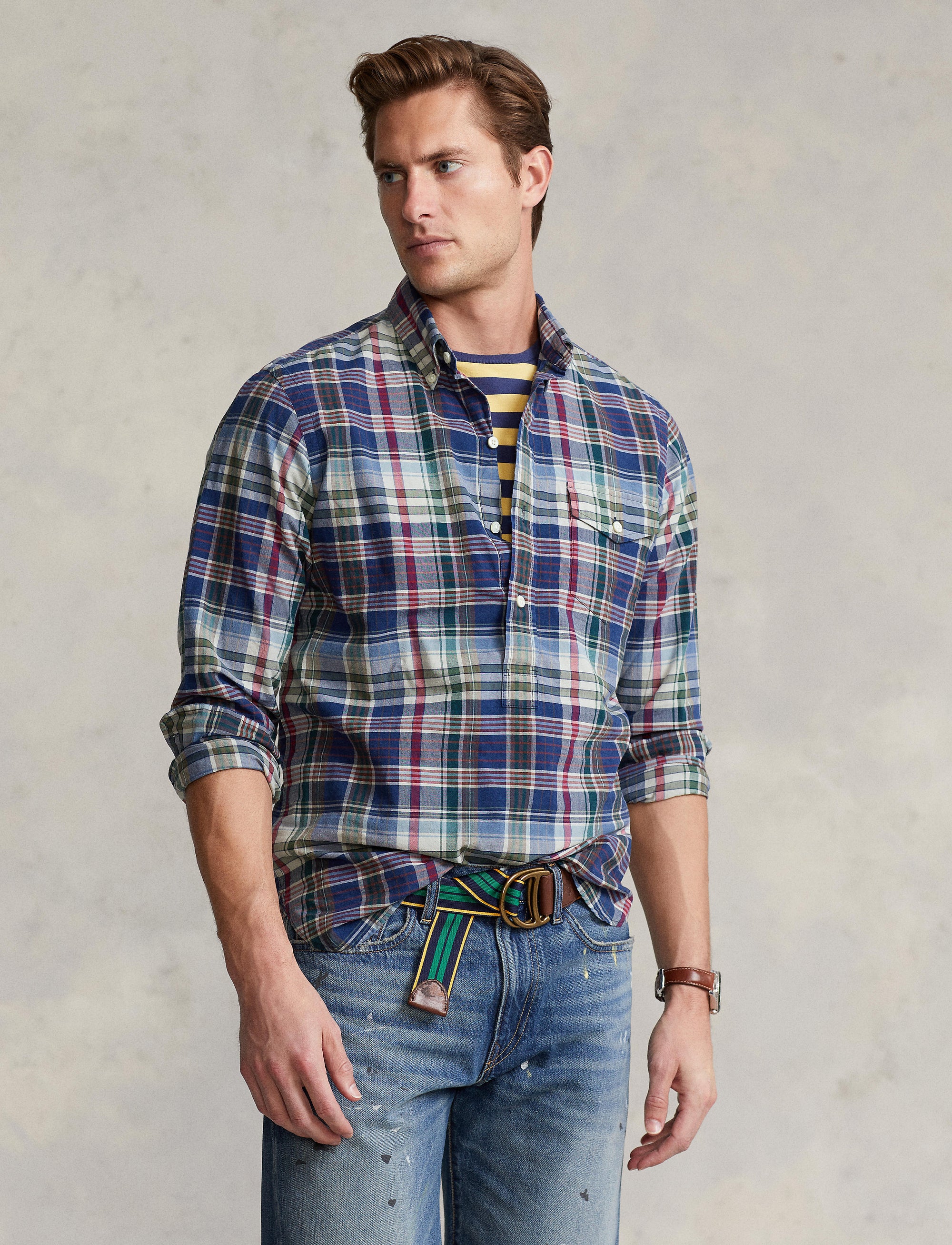 Chemise Classic Fit en coton madras - Navy, Red & Multicolore
