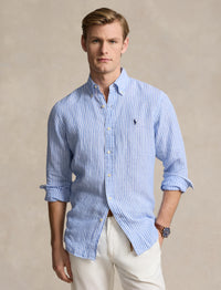 Chemise rayée Custom Fit en lin - Blue & White
