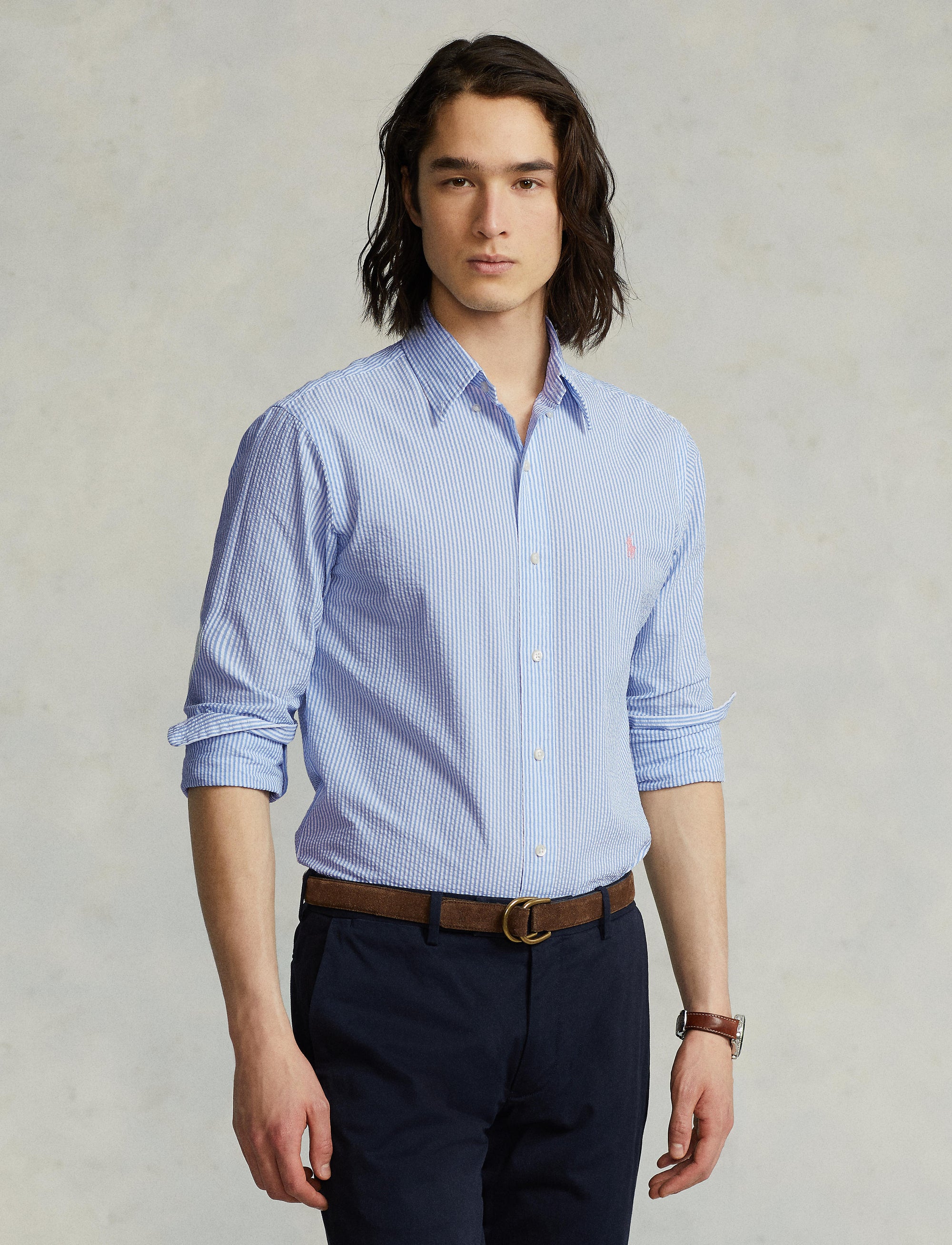 Chemise classique en seersucker - Light Blue & White