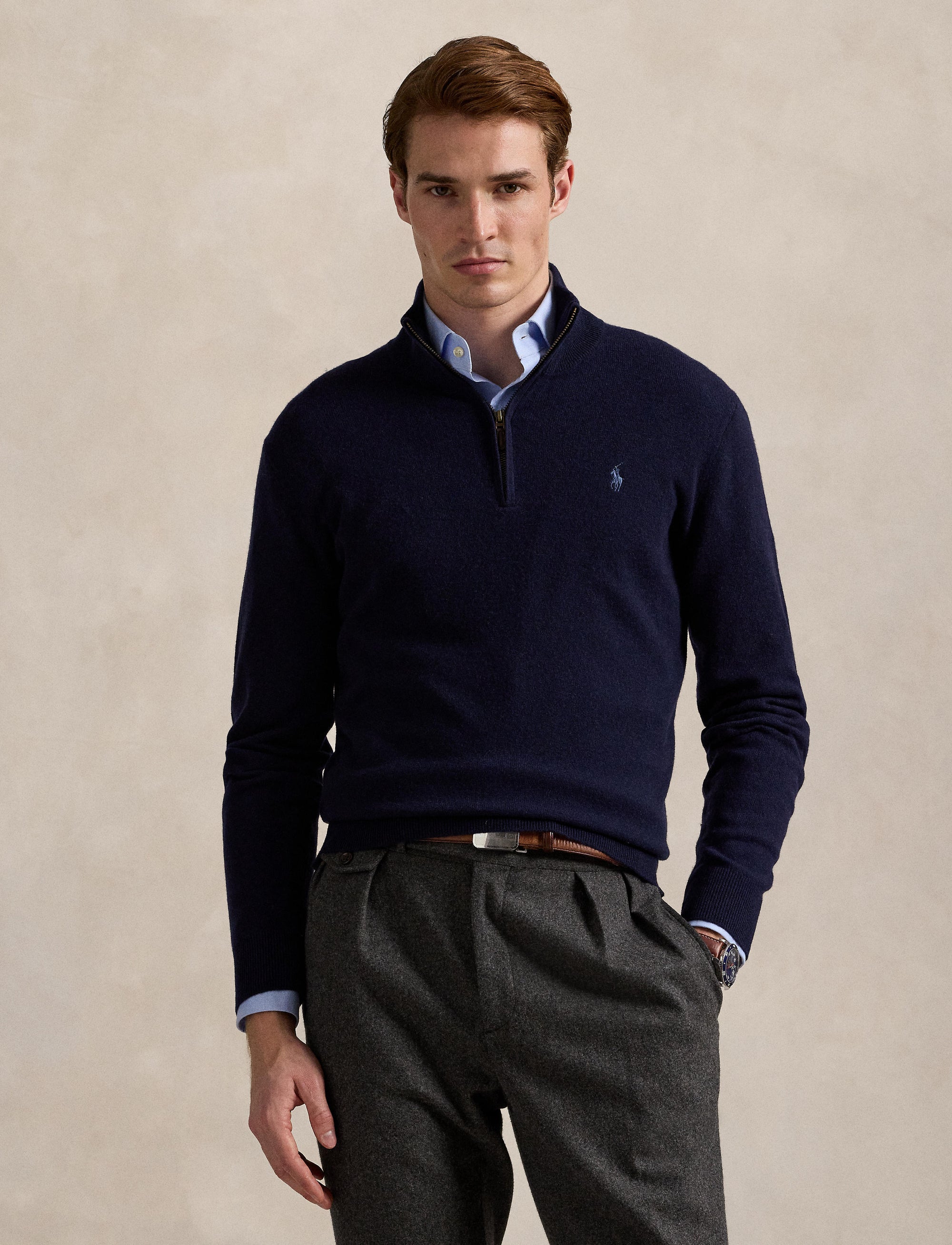 Pull demi-zippé en laine - Hunter Navy