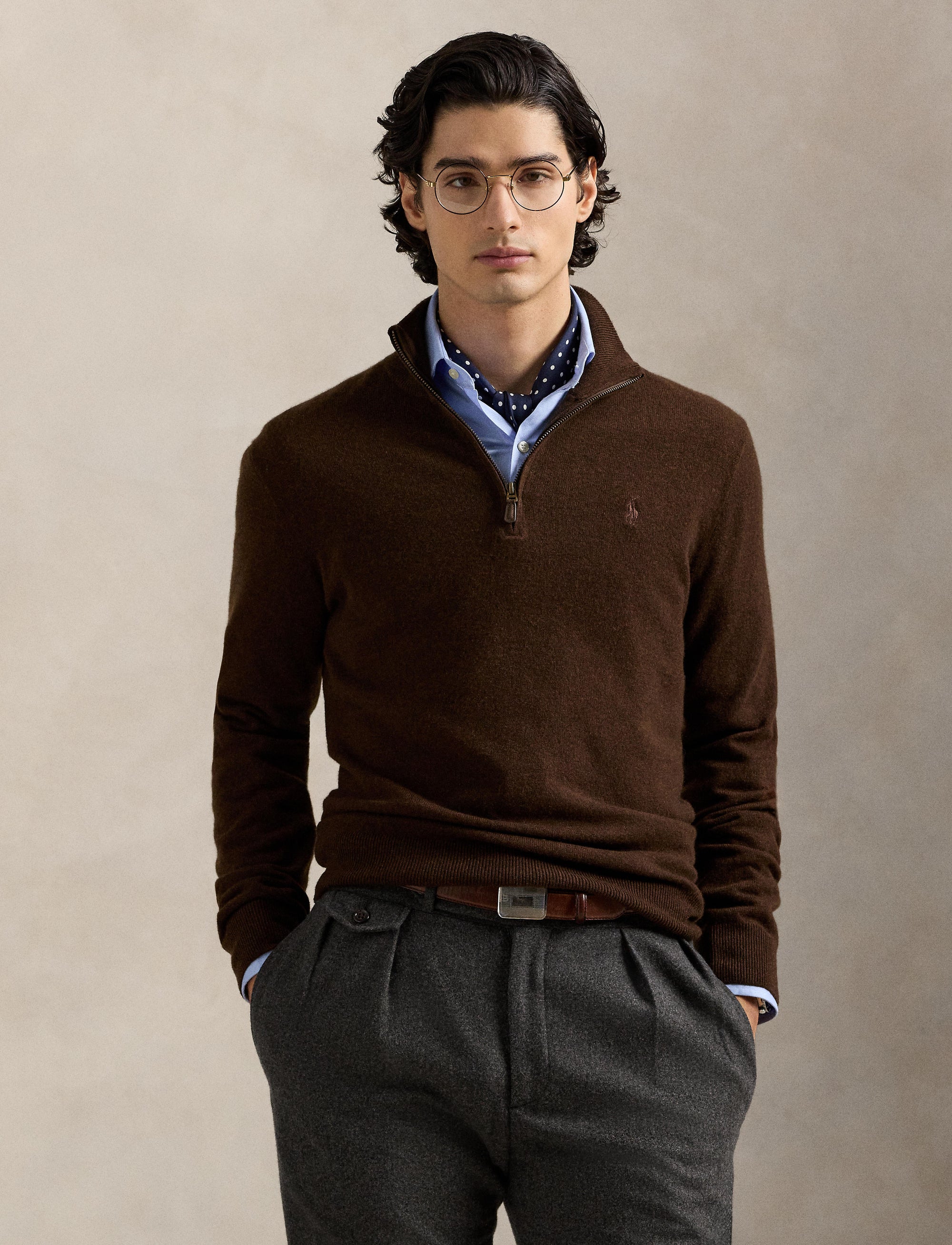 Pull demi-zippé en laine - Cacao Brown Heather