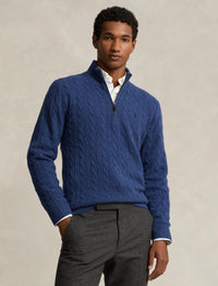 Pull torsadé demi-zippé en laine - Rustic Navy Heather