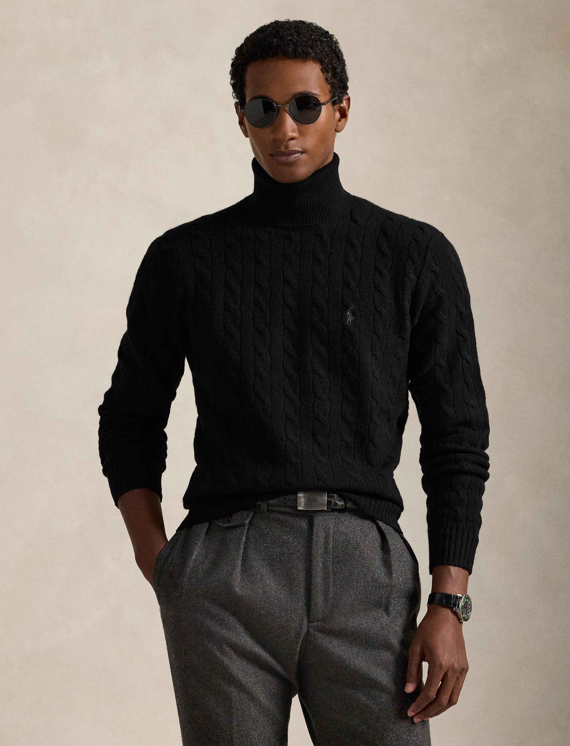 Pull col roulé torsadé en laine - Polo Black