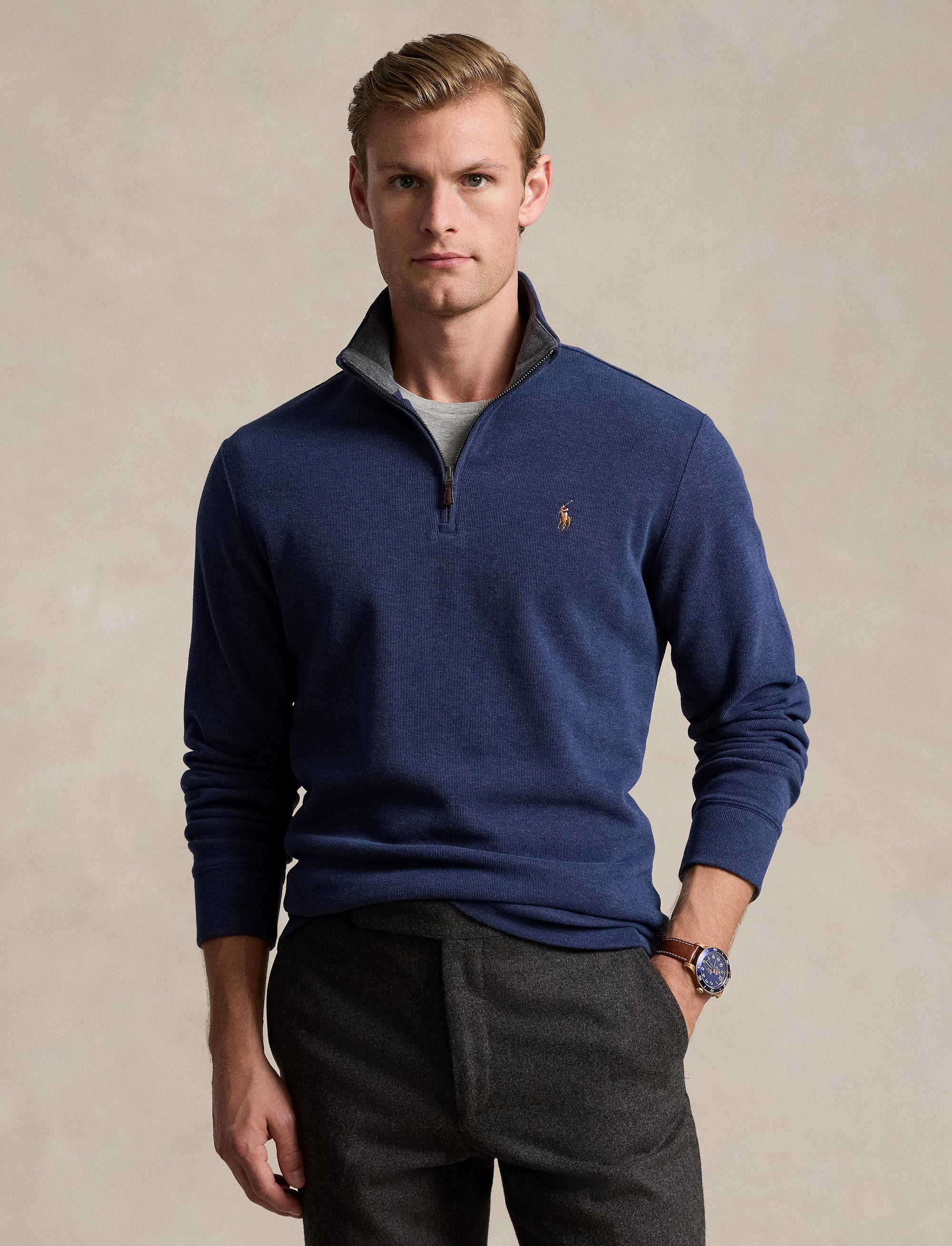 Pull demi-zippé côtelé Estate - Spring Navy Heather & Barclay Heather Int